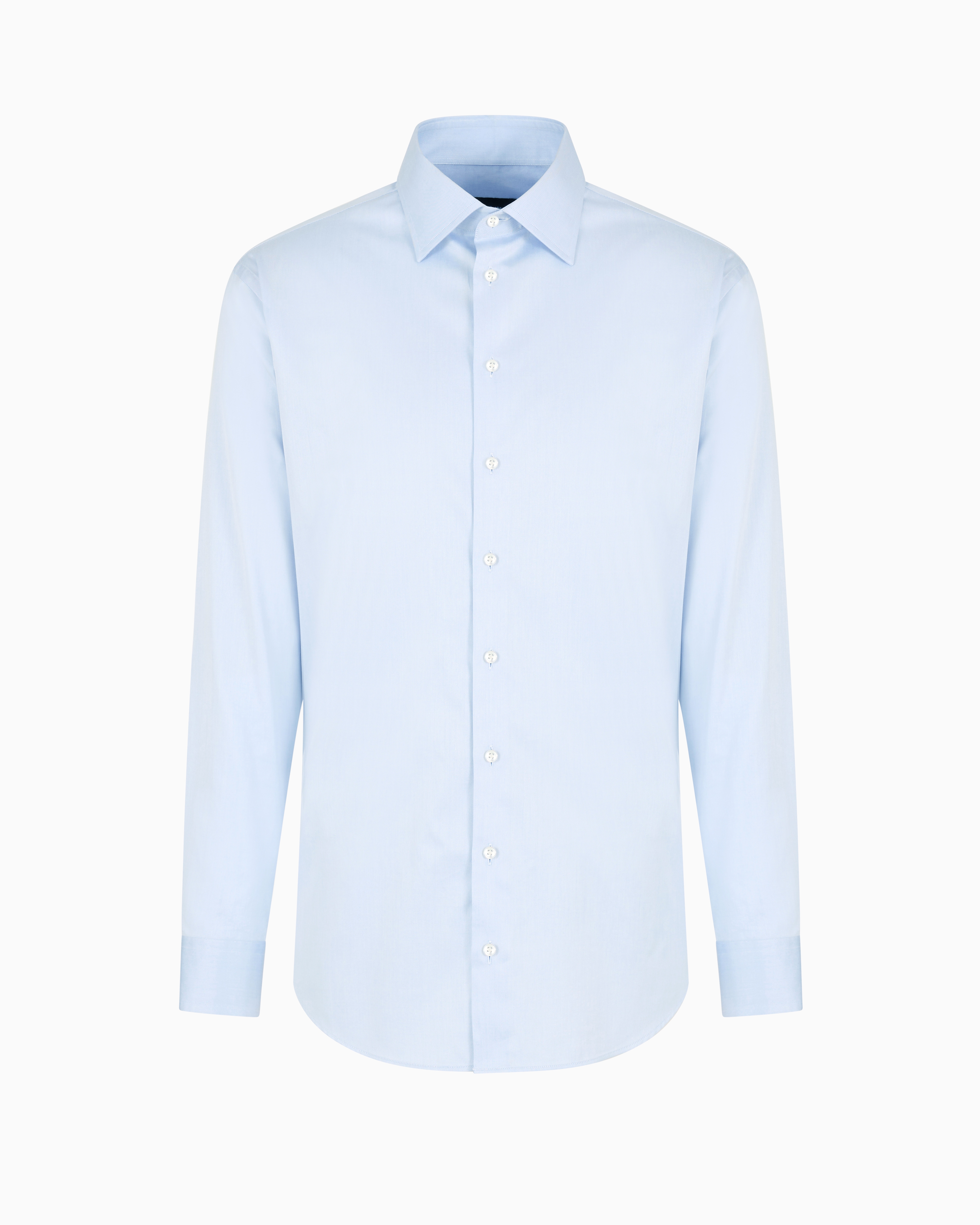 Giorgio Armani Official Store Classic Shirt In Cotton Twill In Azure