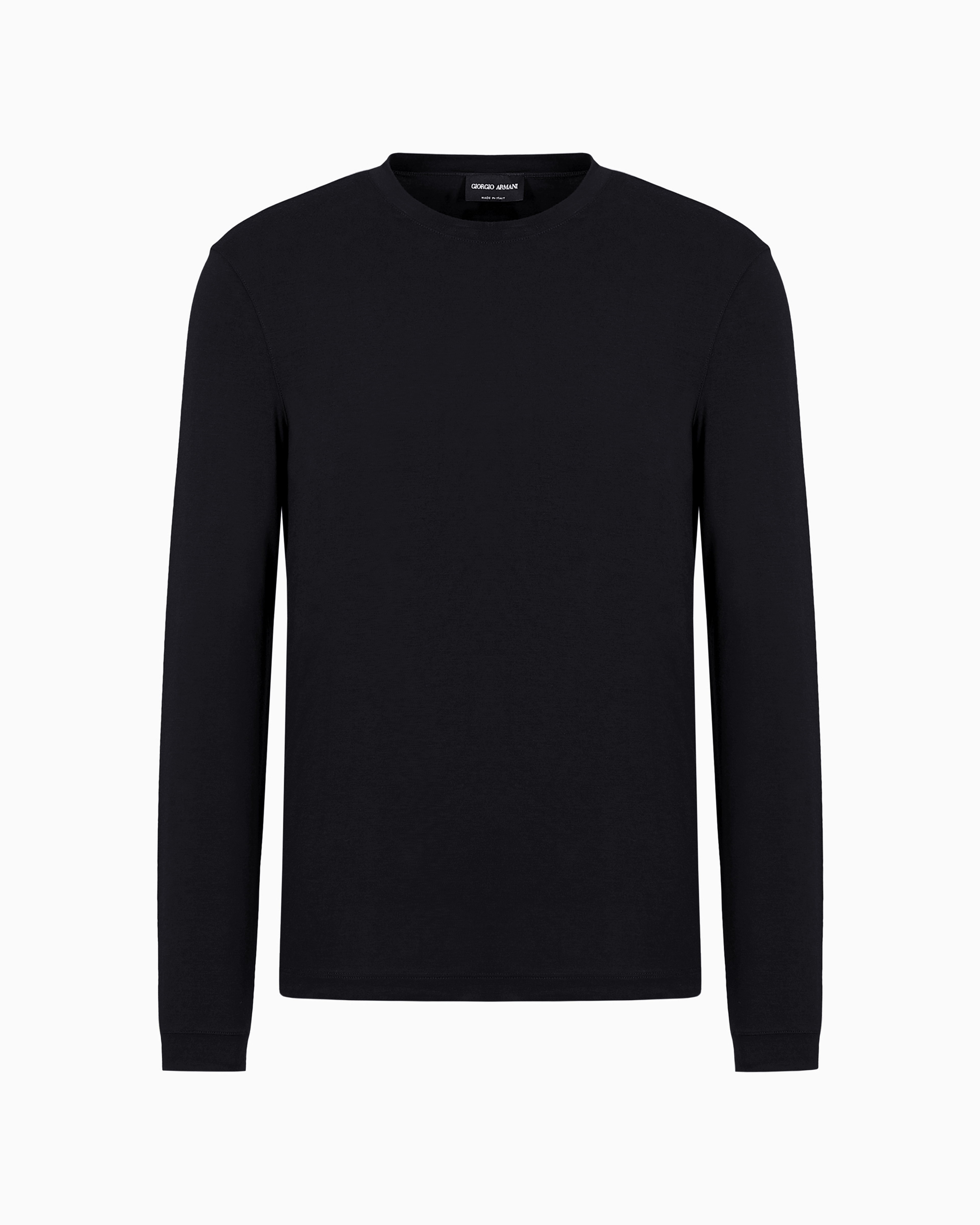 Giorgio Armani Official Store Stretch Viscose Jersey Jumper With Crew Neck And Long Sleeves In Black