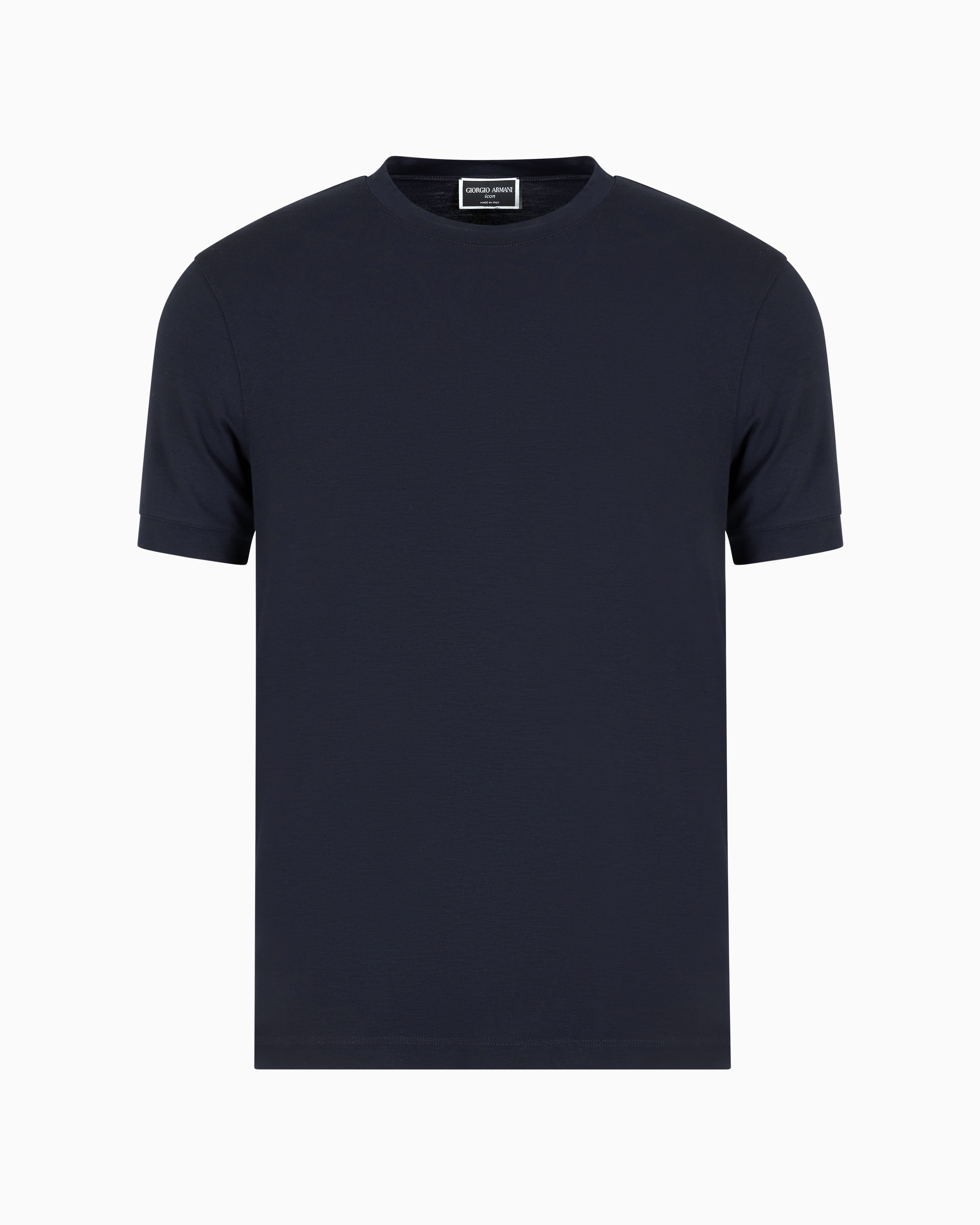 Giorgio Armani Official Store Icon Crew-neck T-shirt In Stretch Viscose Jersey In Blu  Navy