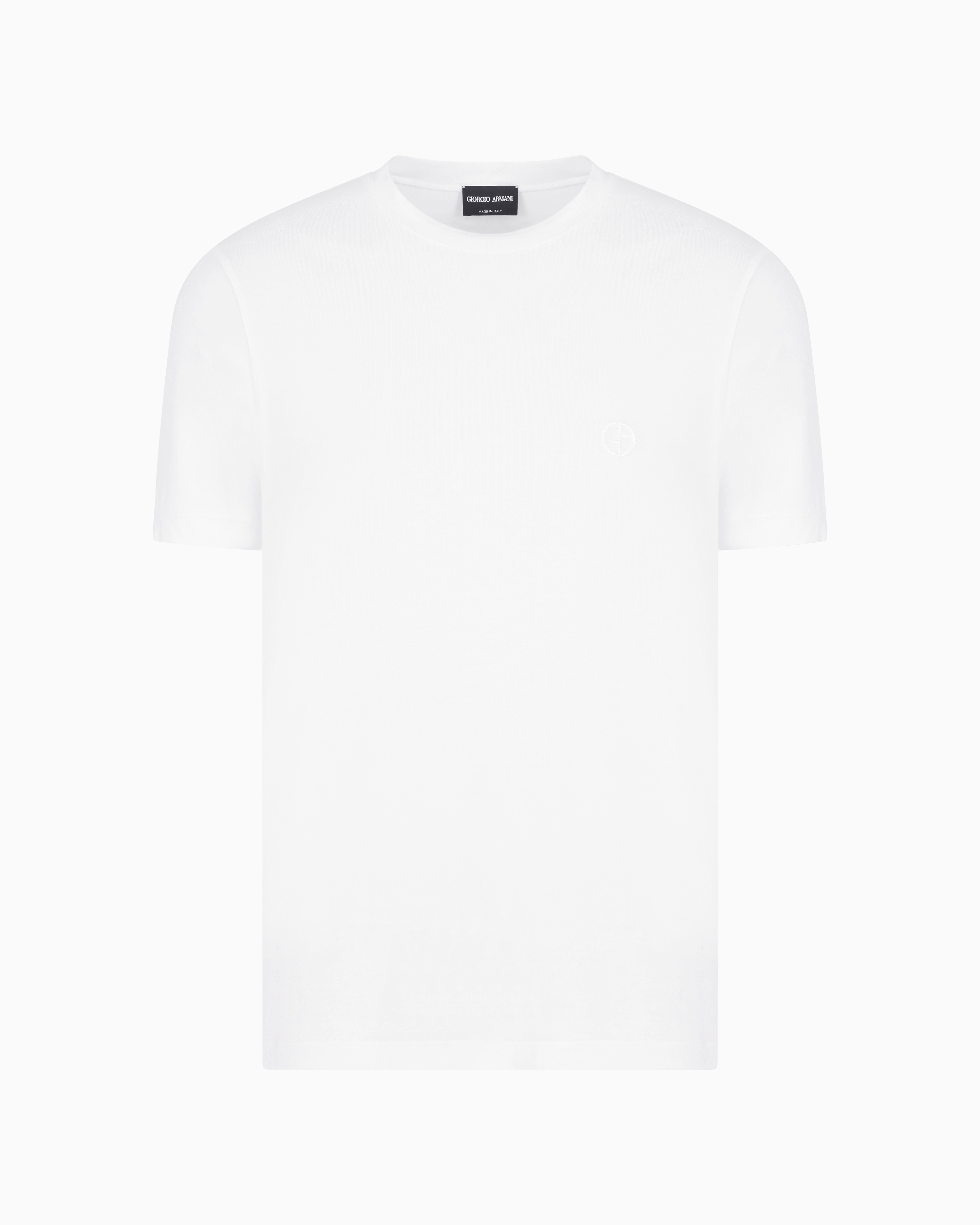 Giorgio Armani Official Store Stretch Viscose Bamboo Jersey T-shirt With Ga Embroidery In White