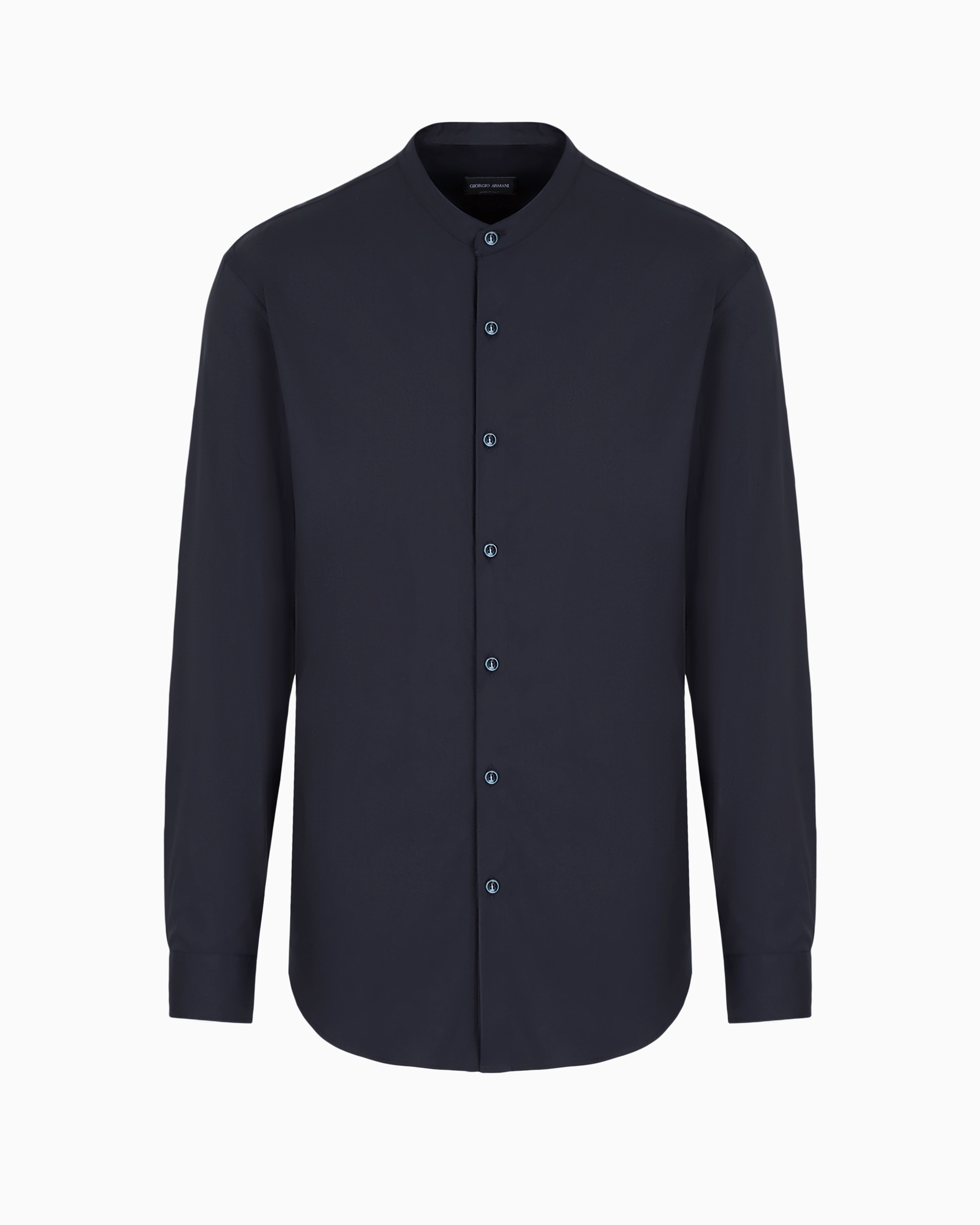 Giorgio Armani Official Store Plain-knit Stretch Cotton Icon Shirt In Midnight Blue