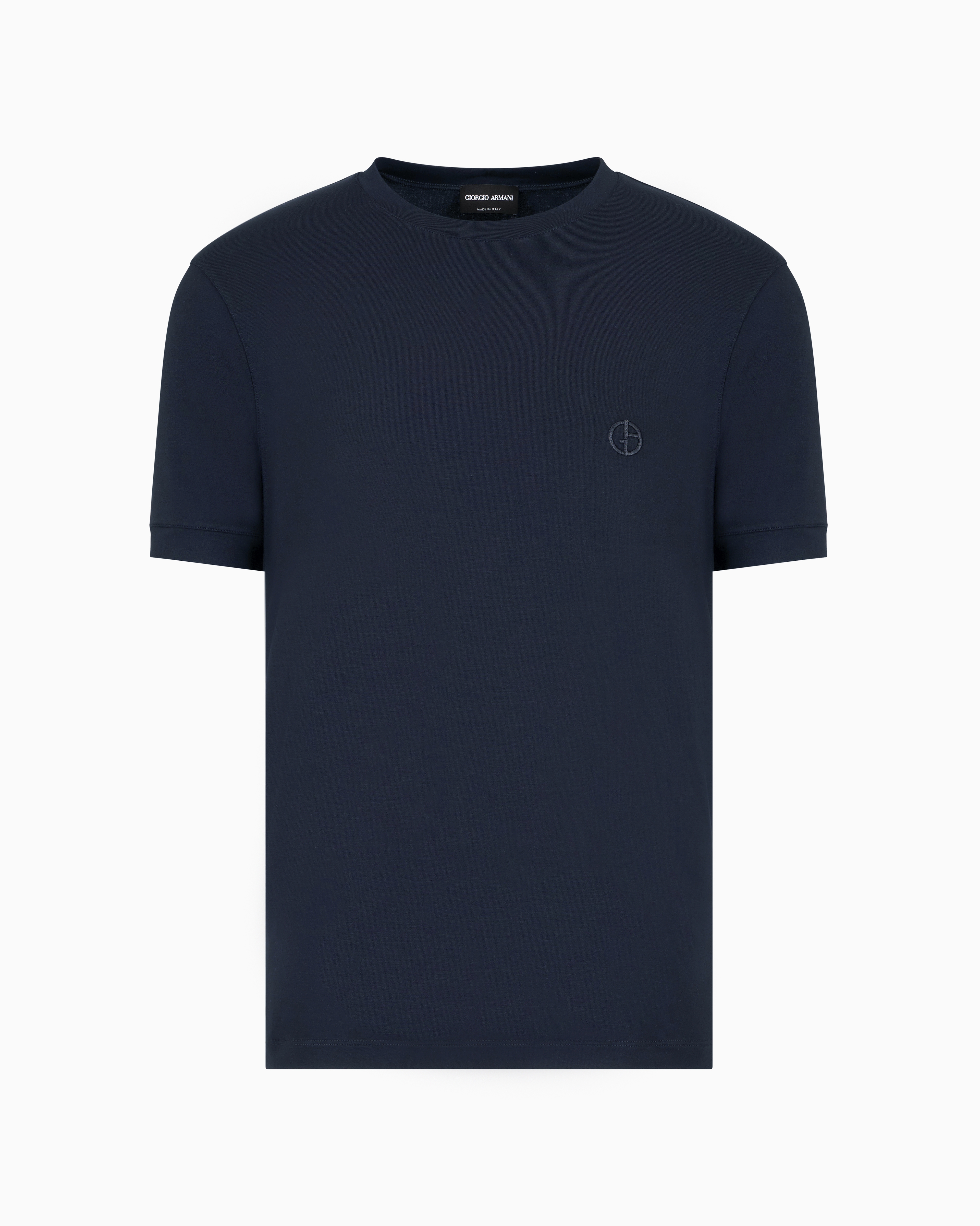 Giorgio Armani Official Store Stretch Viscose Bamboo Jersey T-shirt With Ga Embroidery In Navy Blue