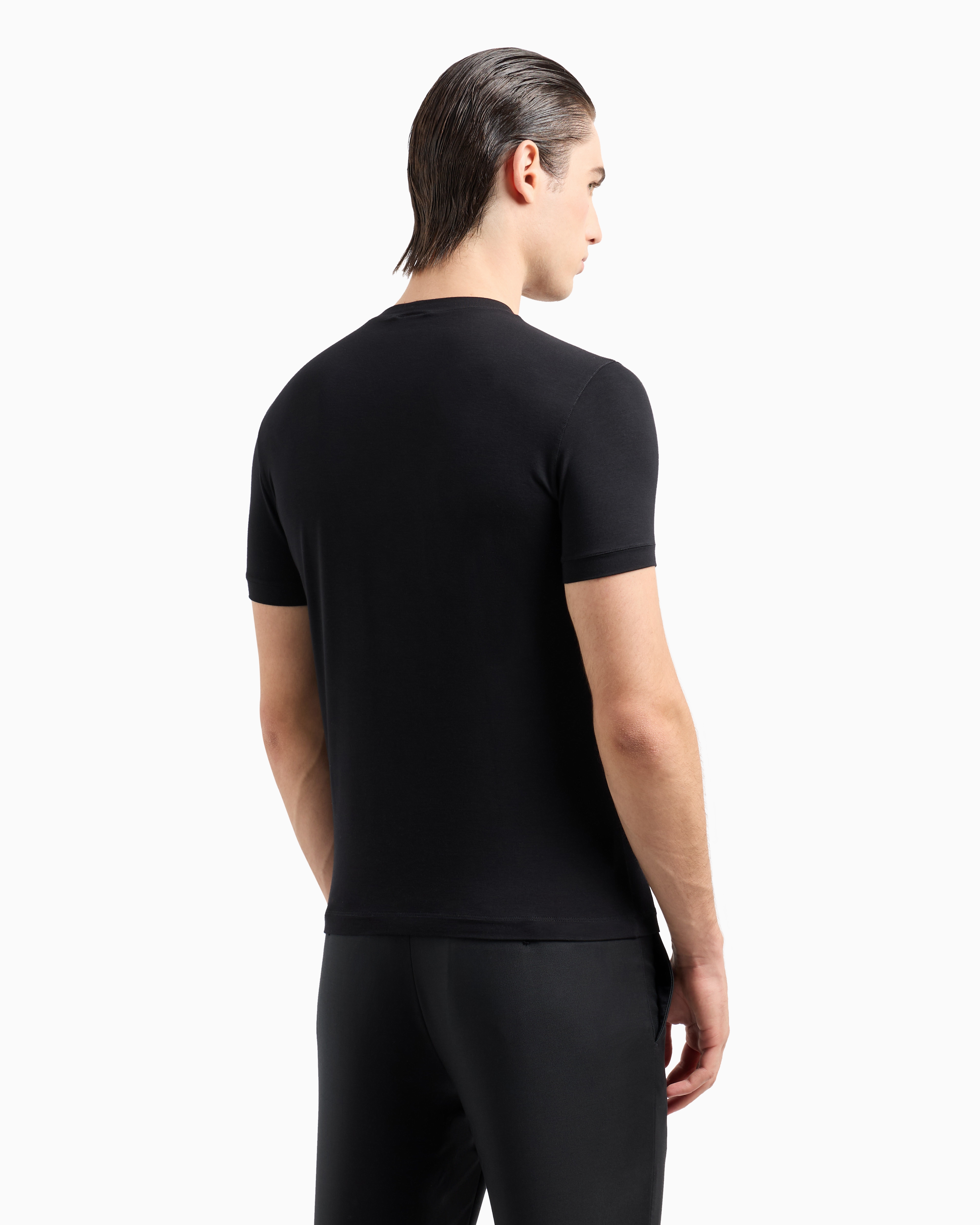 Shop Giorgio Armani Crew-neck Long-sleeved T-shirt In Stretch Viscose Jersey In Black