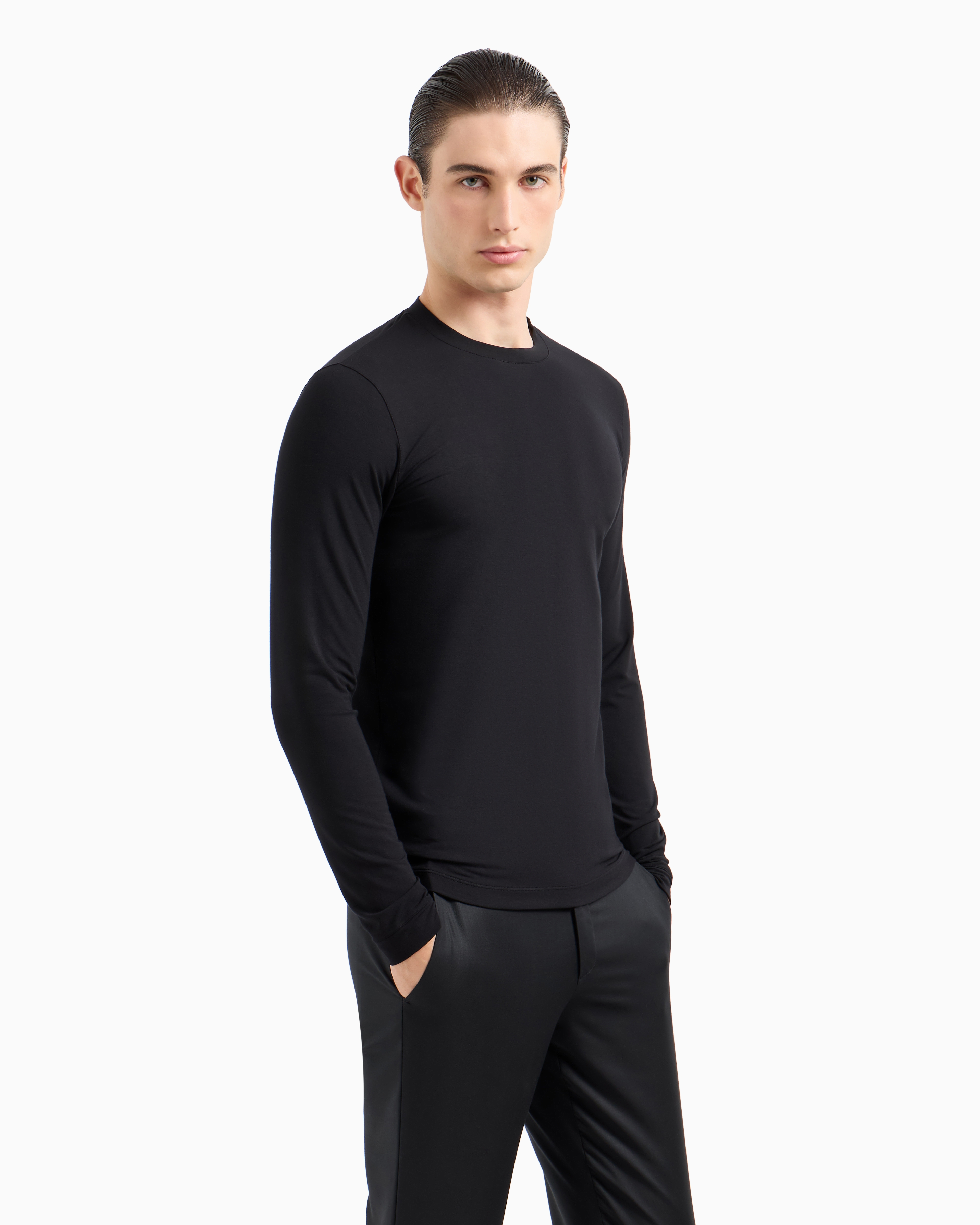 GIORGIO ARMANI STRETCH VISCOSE JERSEY JUMPER WITH CREW NECK AND LONG SLEEVES 