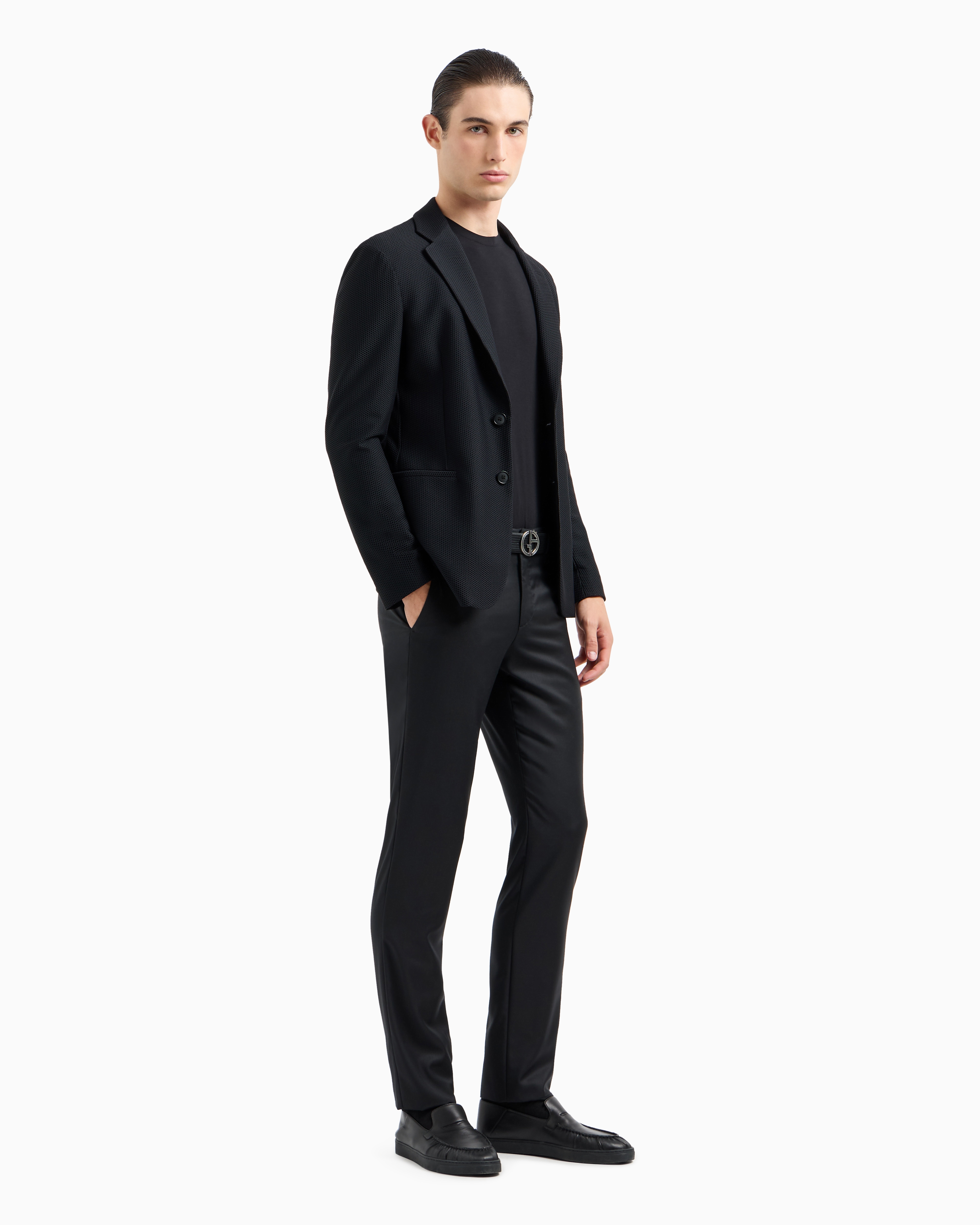 Shop Giorgio Armani Crew-neck Long-sleeved T-shirt In Stretch Viscose Jersey In Black