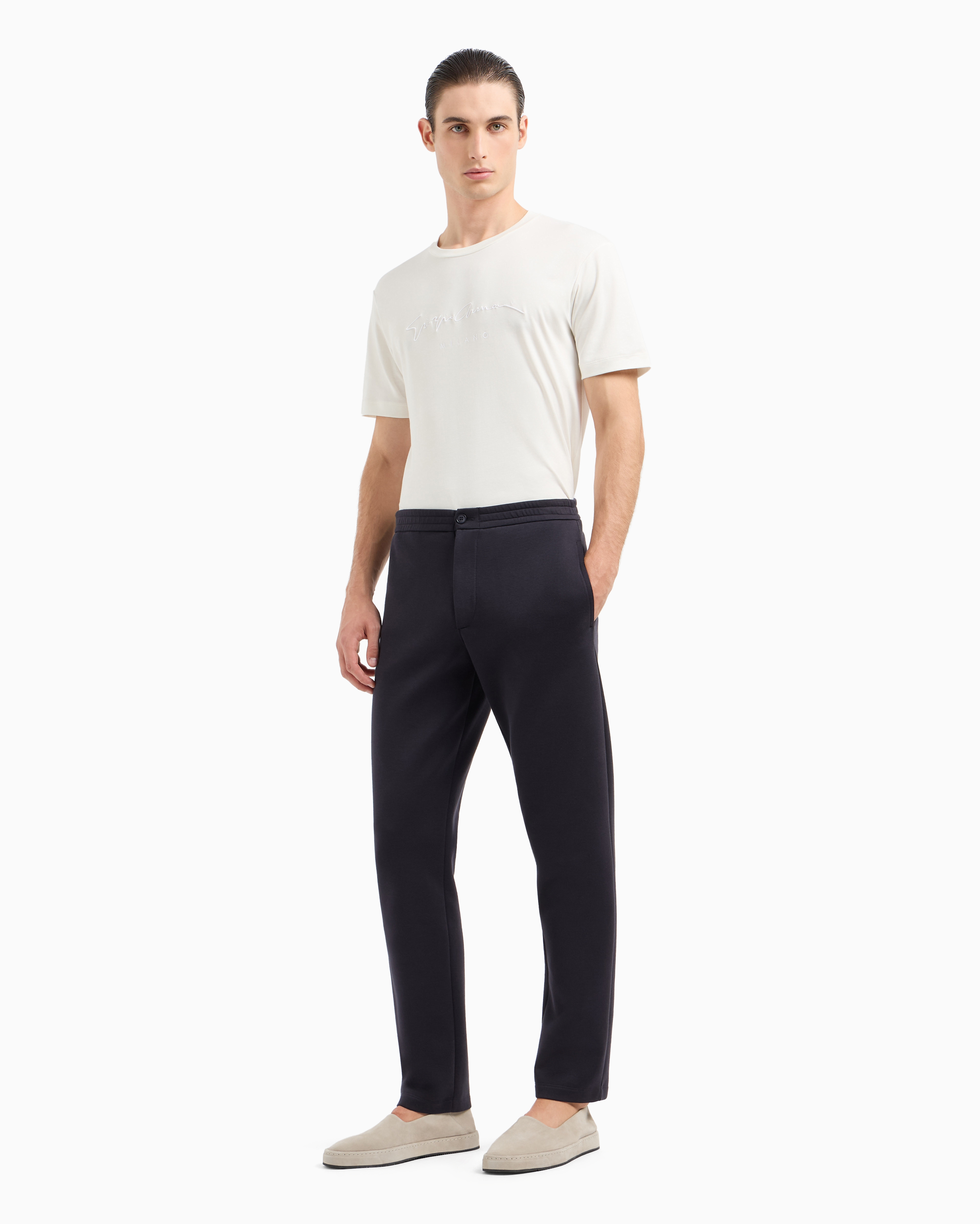 Giorgio Armani Cotton Double-jersey Trousers In Navy Blue