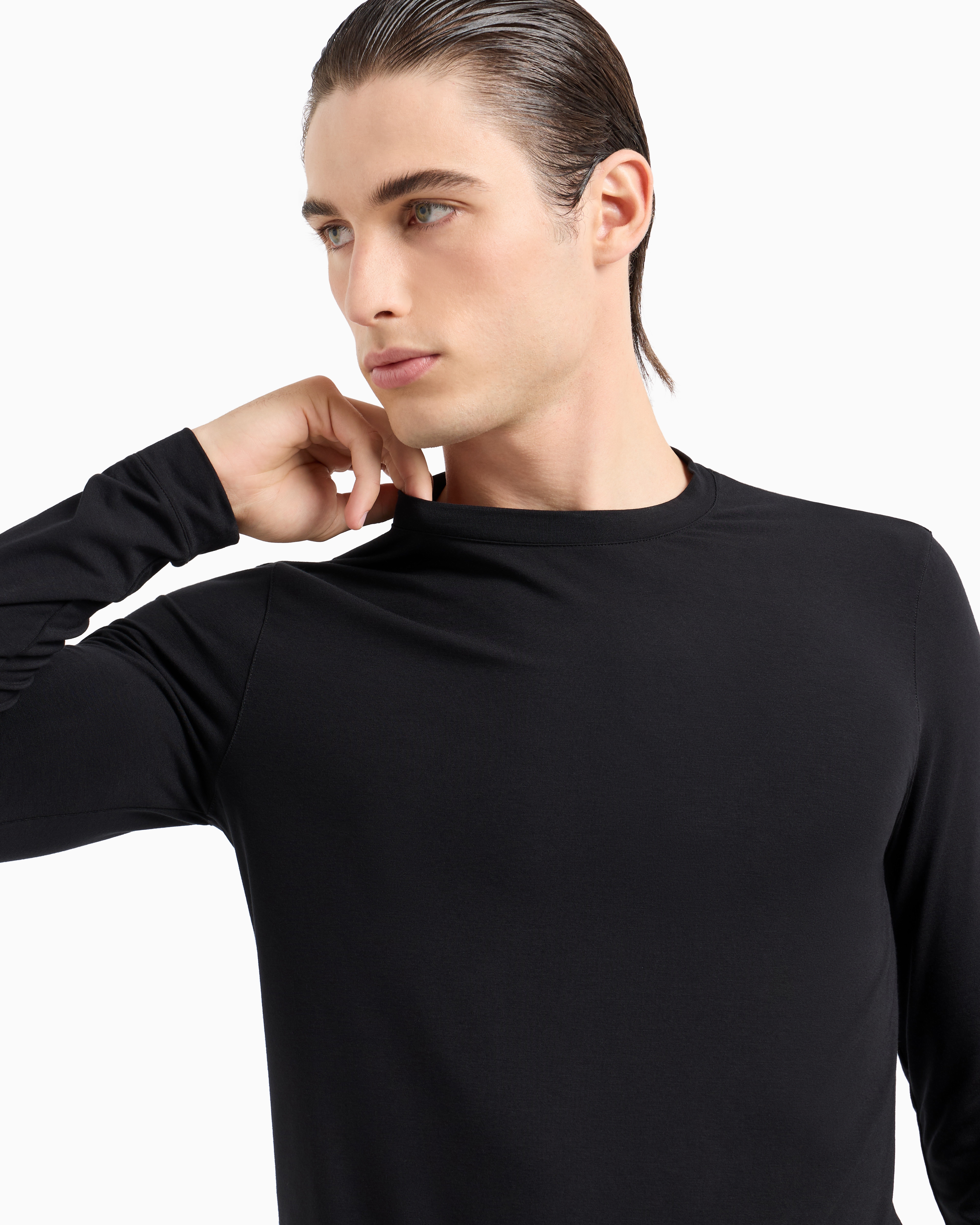 GIORGIO ARMANI STRETCH VISCOSE JERSEY JUMPER WITH CREW NECK AND LONG SLEEVES 