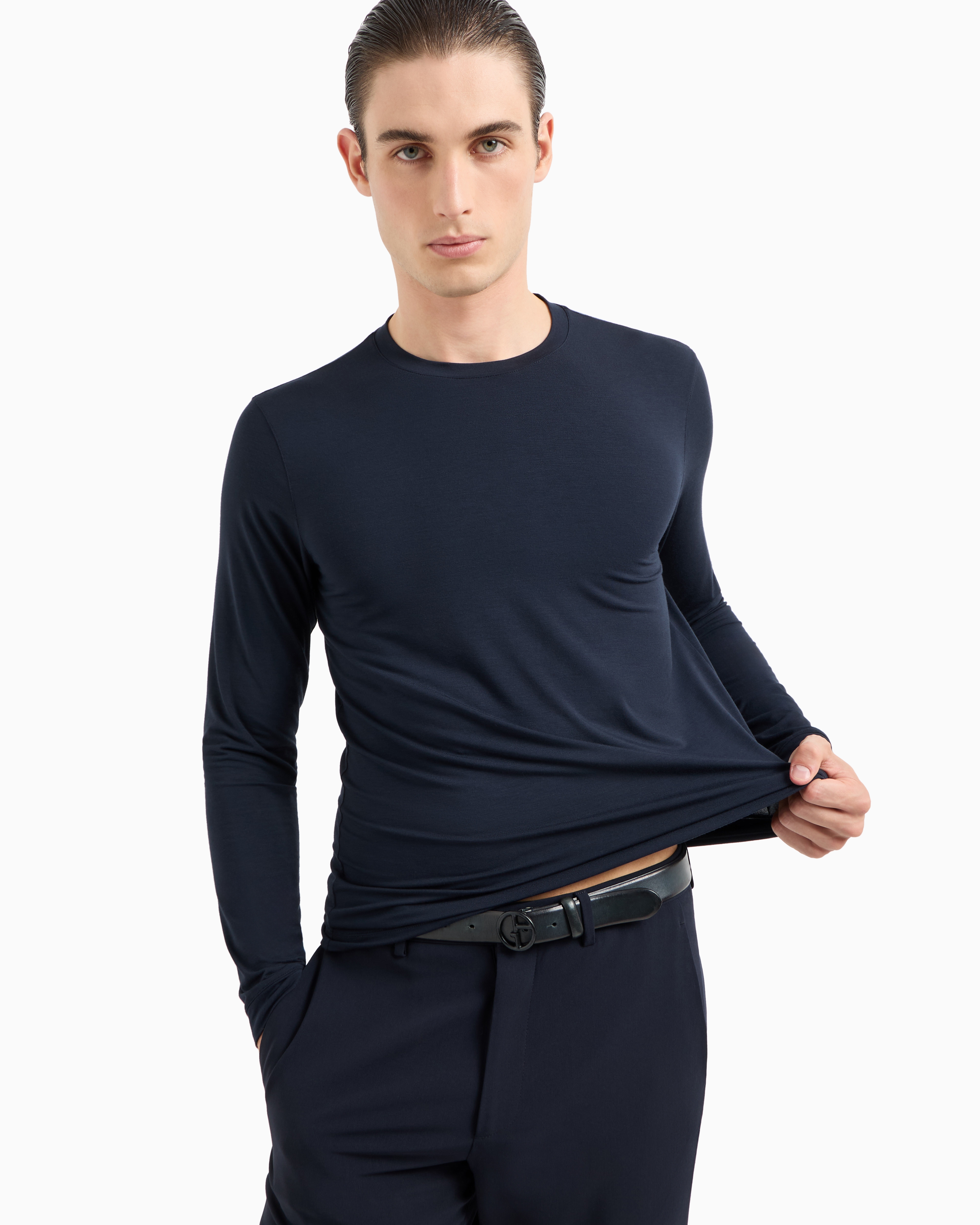 GIORGIO ARMANI STRETCH VISCOSE JERSEY JUMPER WITH CREW NECK AND LONG SLEEVES 