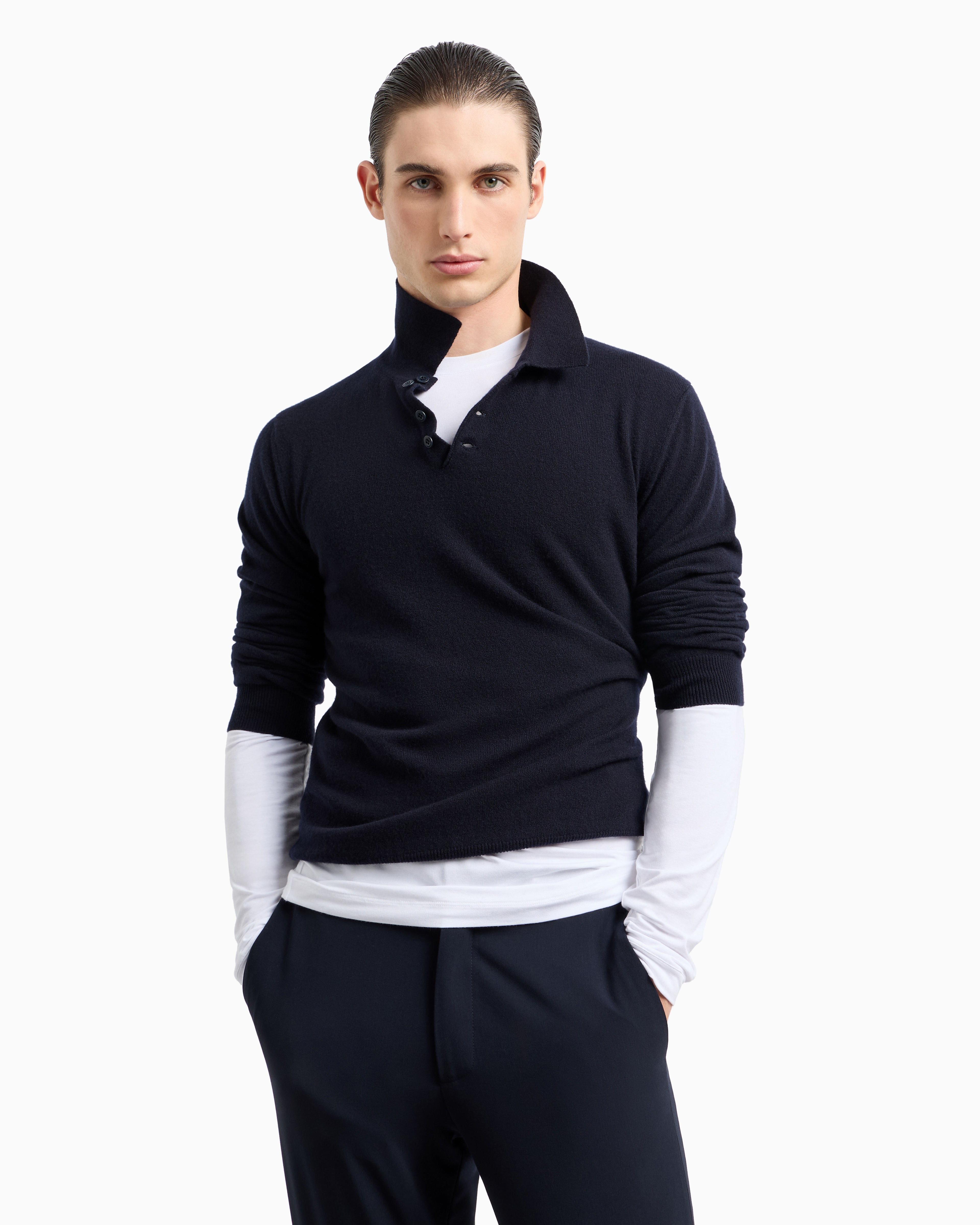 Giorgio Armani Official Store Stretch Viscose Jersey Jumper With Crew Neck And Long Sleeves In White