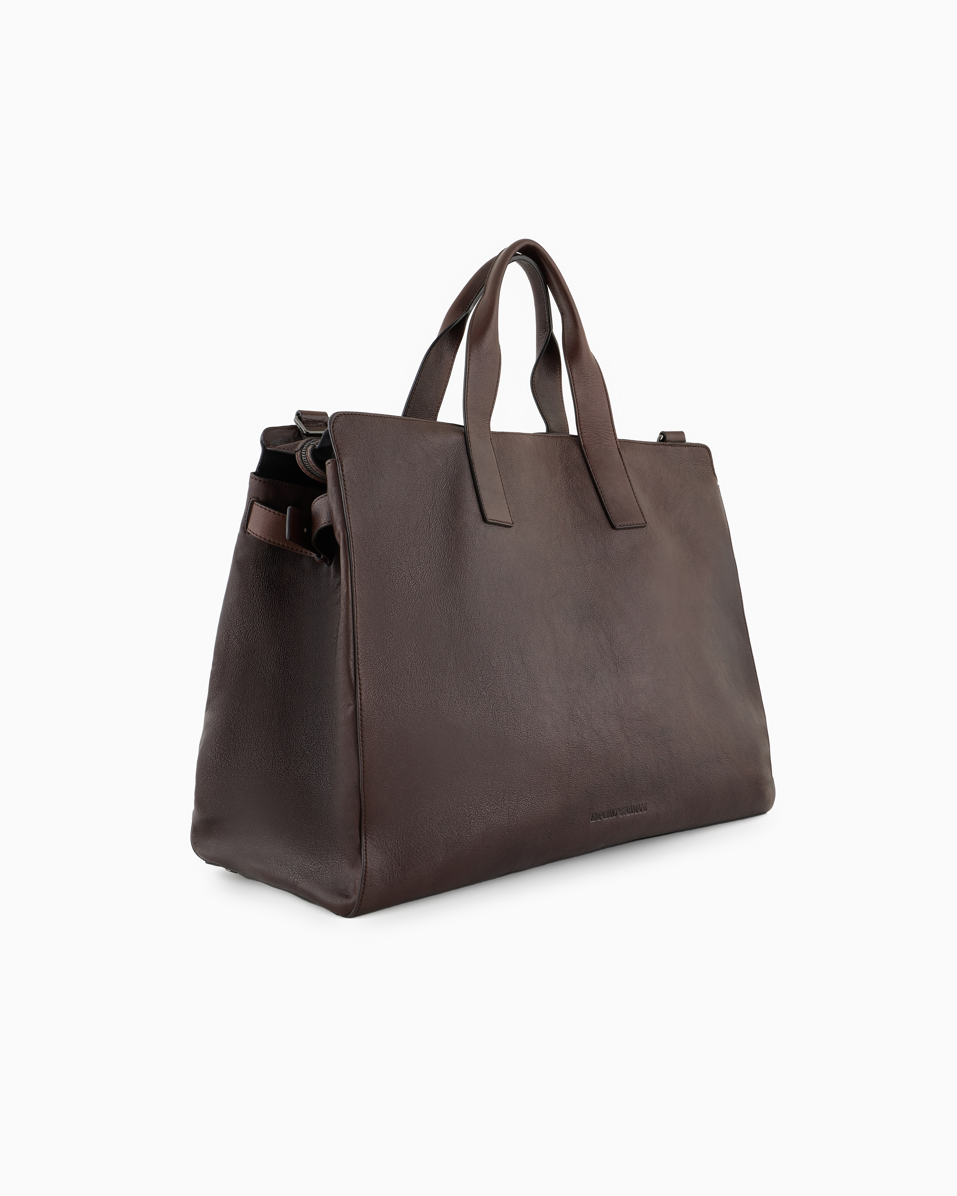 EMPORIO ARMANI LEATHER DUFFEL BAG WITH EMBOSSED LOGO