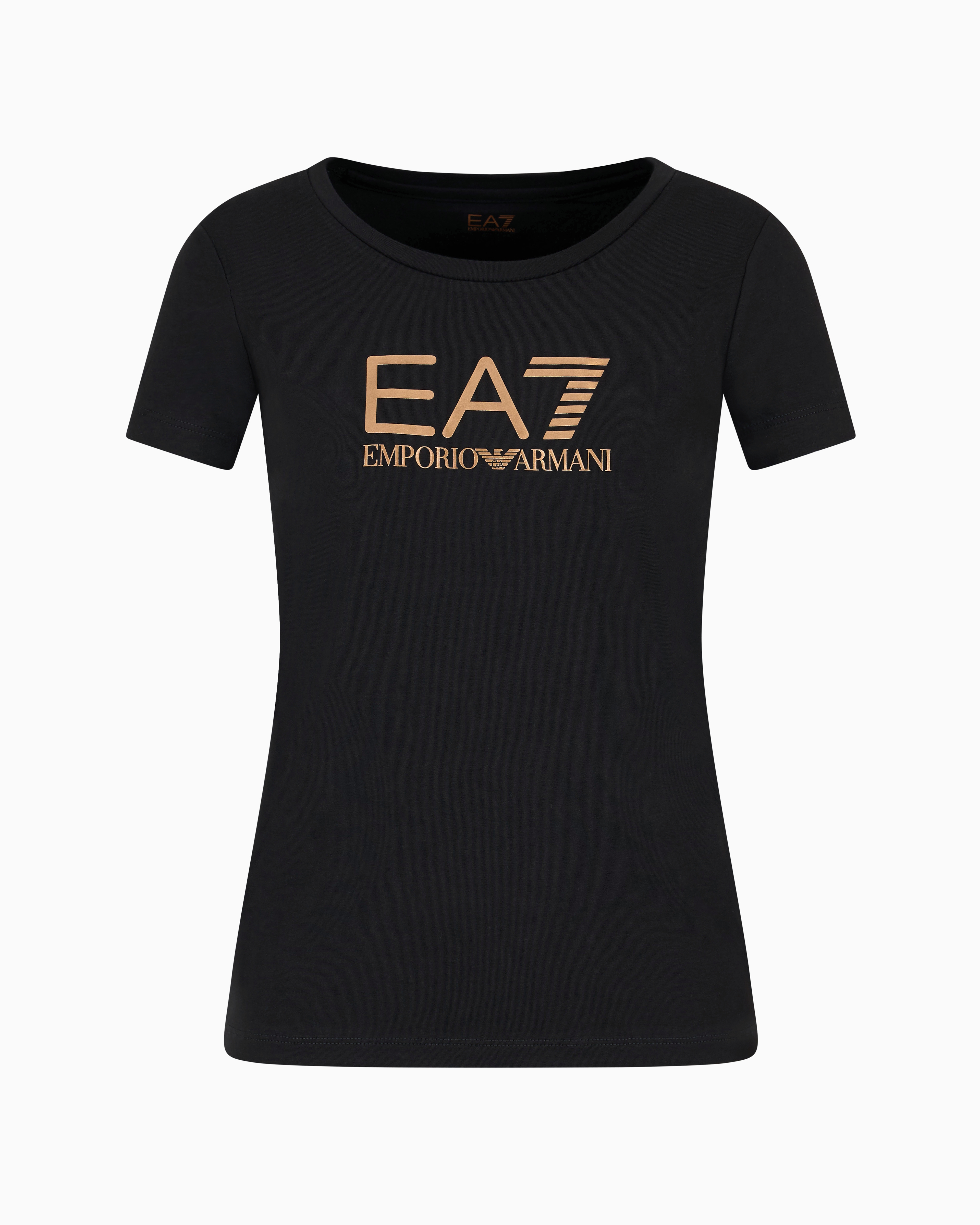 Ea7 Official Store Shiny Cotton Crew-neck T-shirt In Black Logo