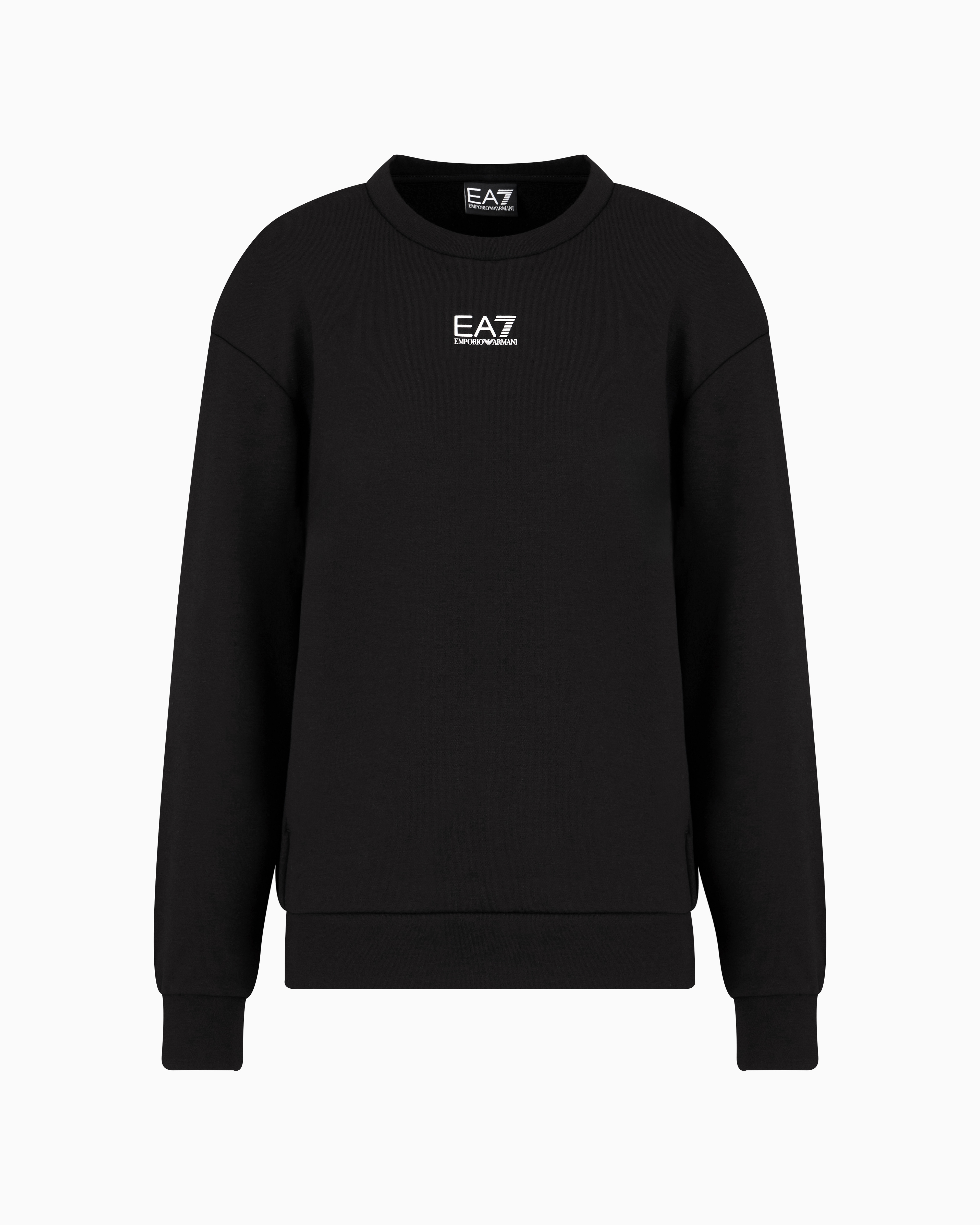 Ea7 Official Store Logo Series Cotton-blend Crew-neck Sweatshirt In Black