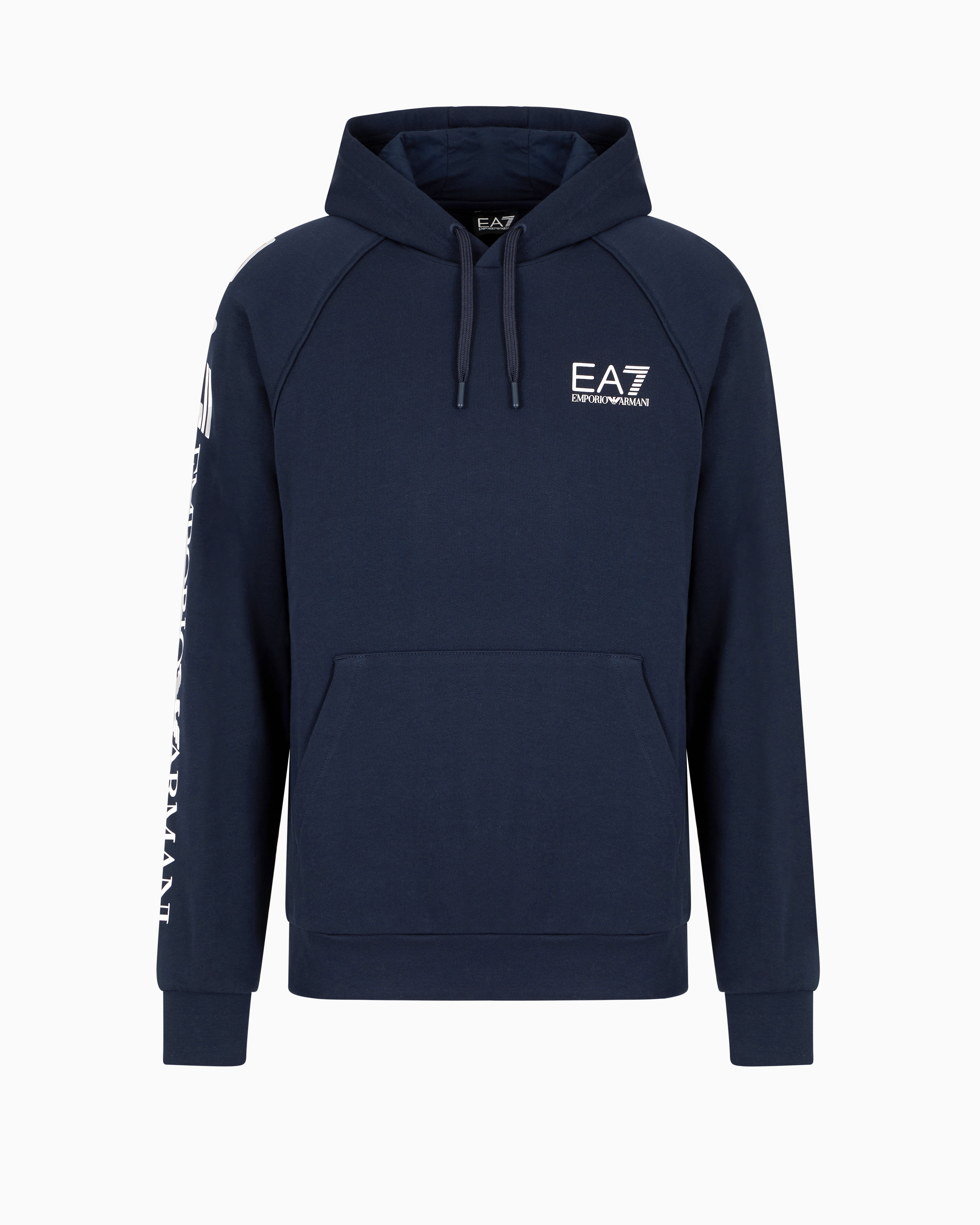 Ea7 Official Store Cotton-blend Hooded Logo Series Sweatshirt In Black