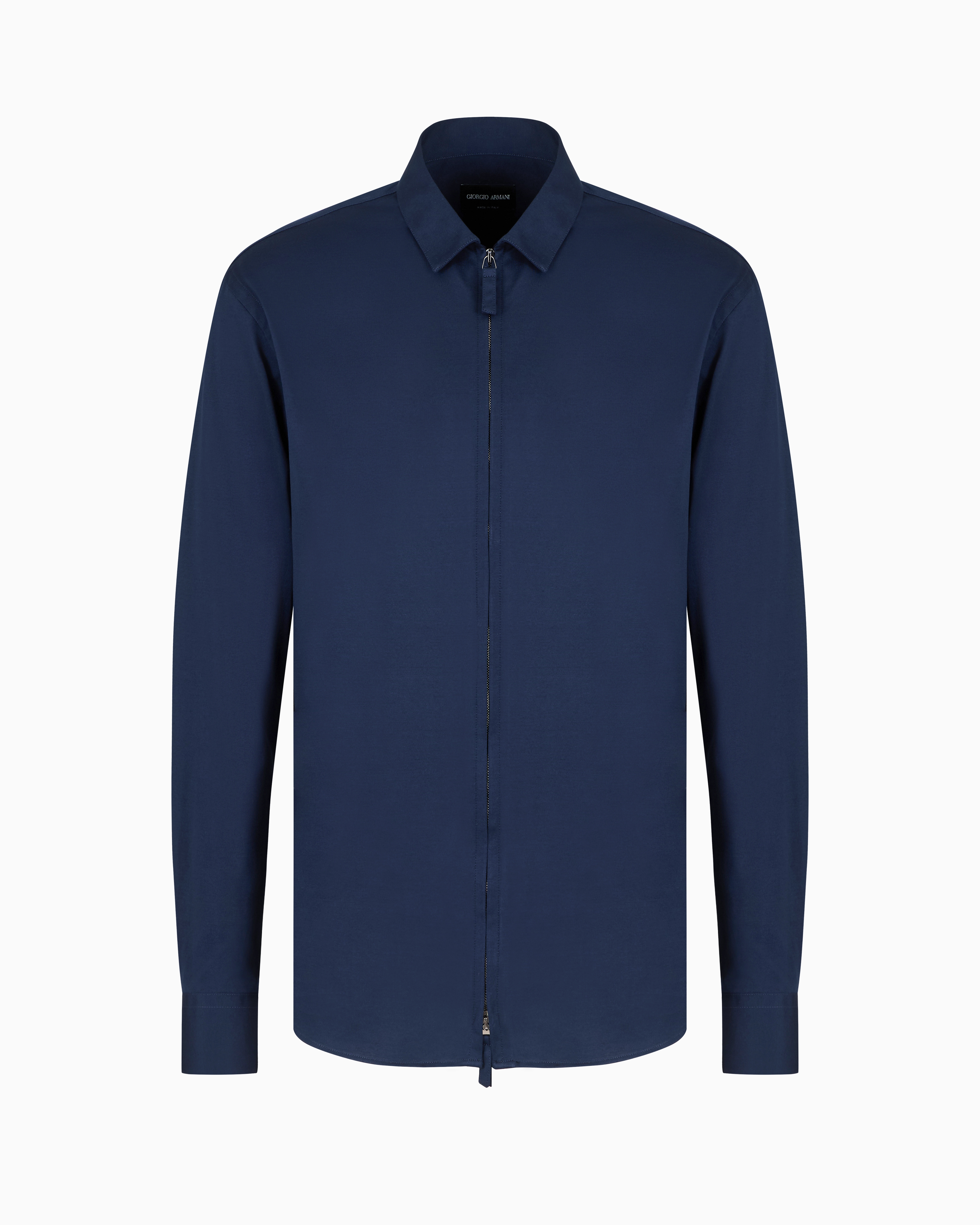 Giorgio Armani Official Store Cotton-jersey Zipped Shirt In Navy Blue