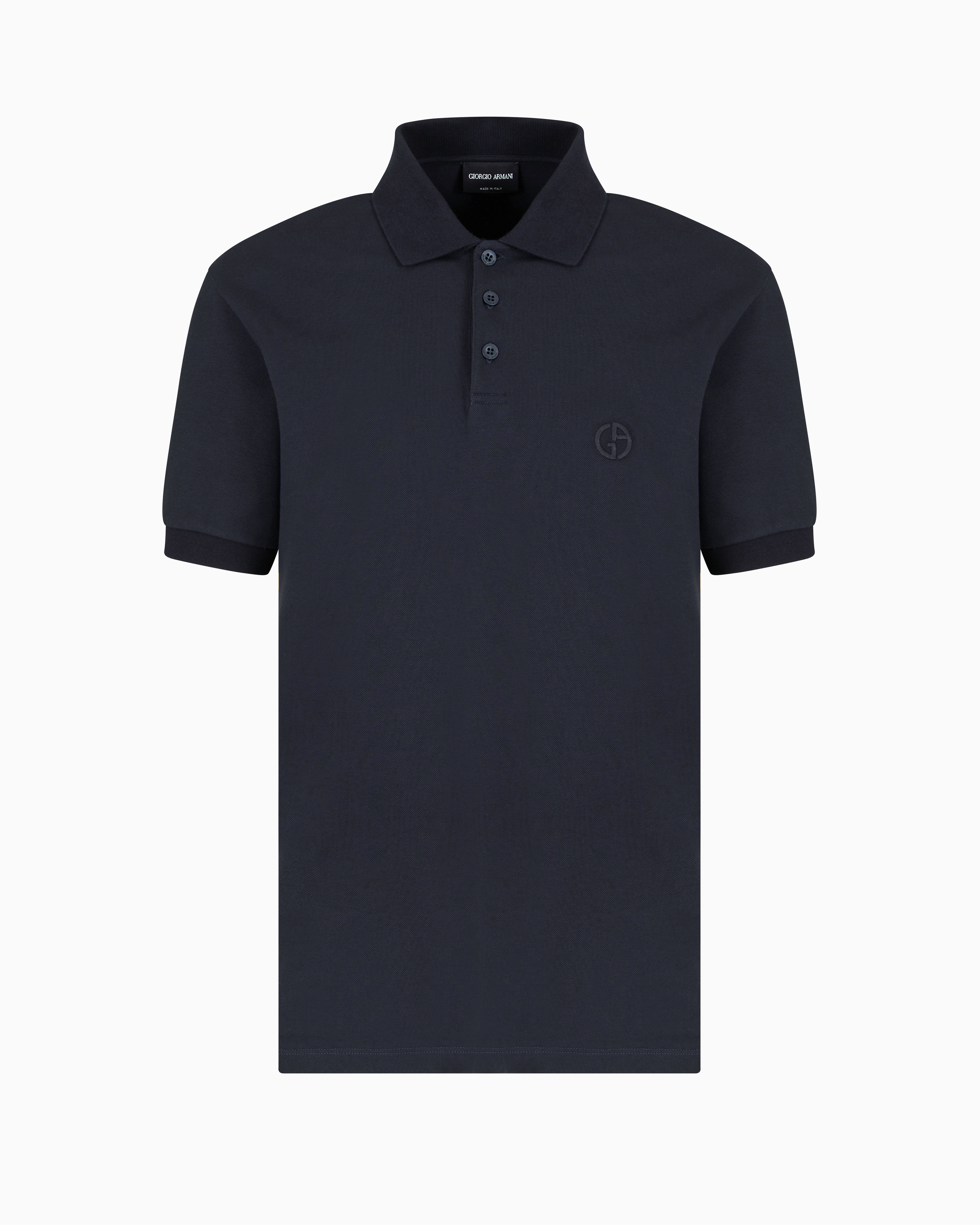 Giorgio Armani Stretch Cotton Piqué Polo Shirt In Navy Blue