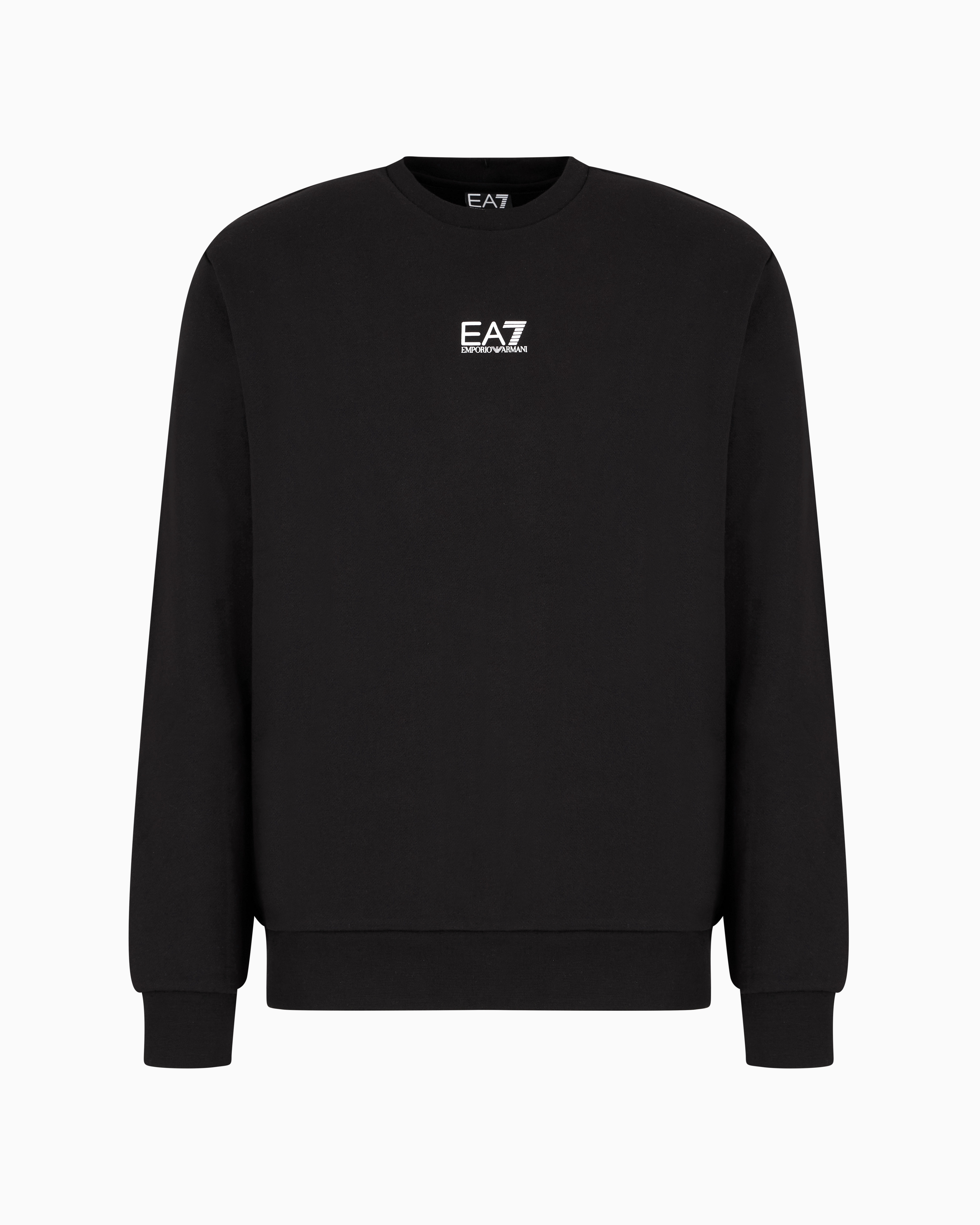 Ea7 Official Store Core Identity Cotton-blend Crew-neck Sweatshirt In Black