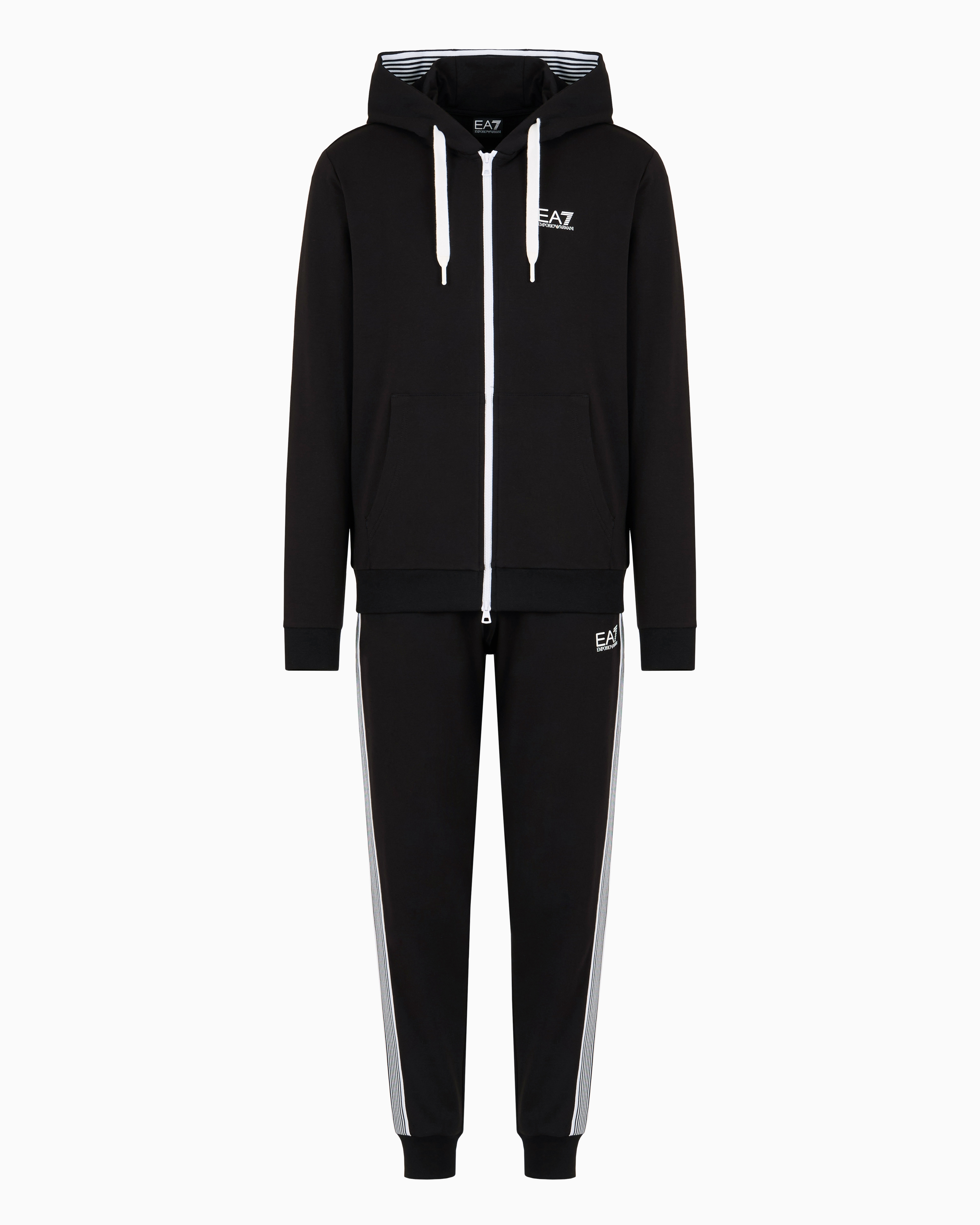 Ea7 Official Store Stretch Cotton-blend 7 Lines Tracksuit In Black