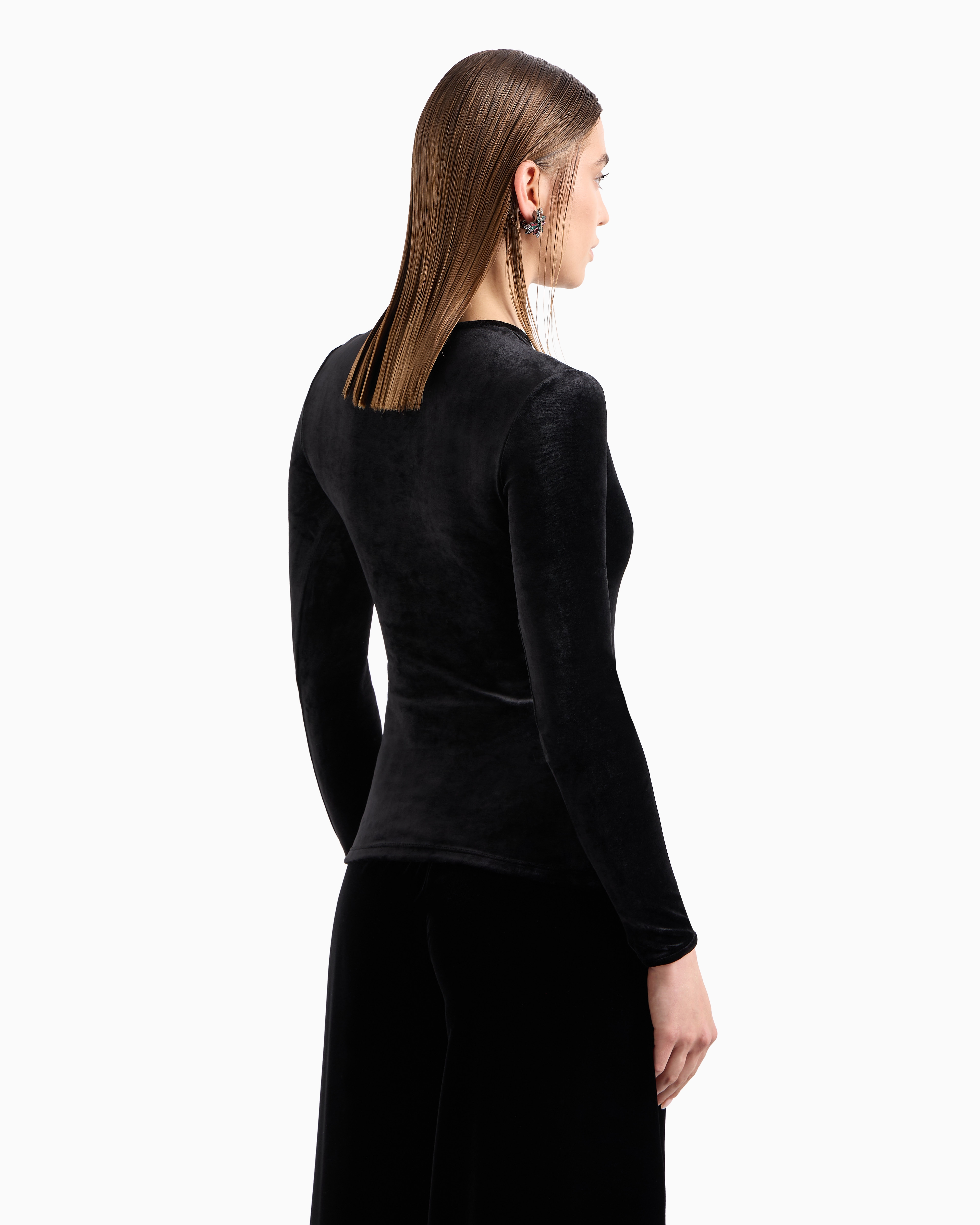 Giorgio Armani Asv Crew-neck Jumper In Viscose-blend Chenille In Black