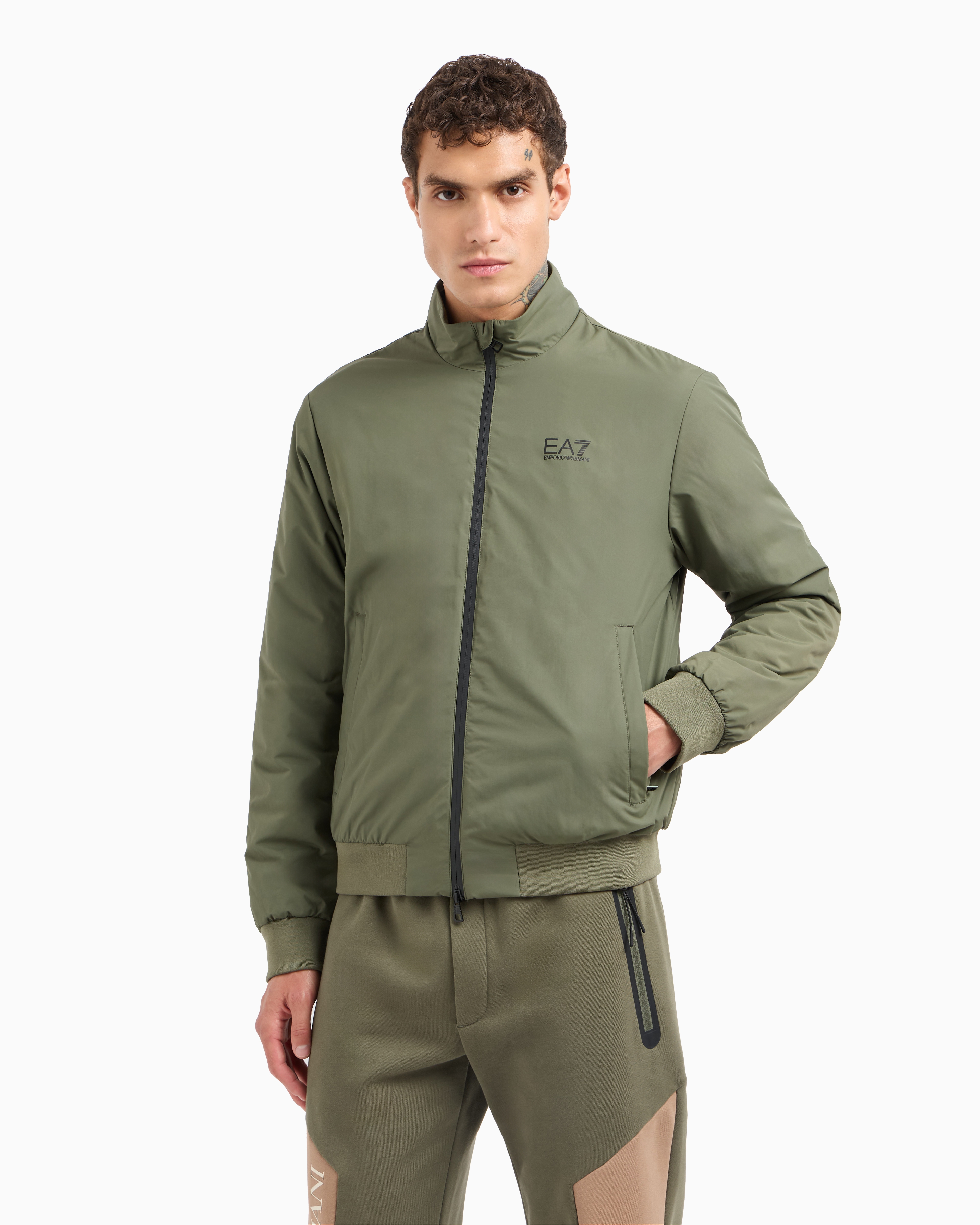Ea7 Official Store Core Identity Bomber In Technical Fabric In Military Green