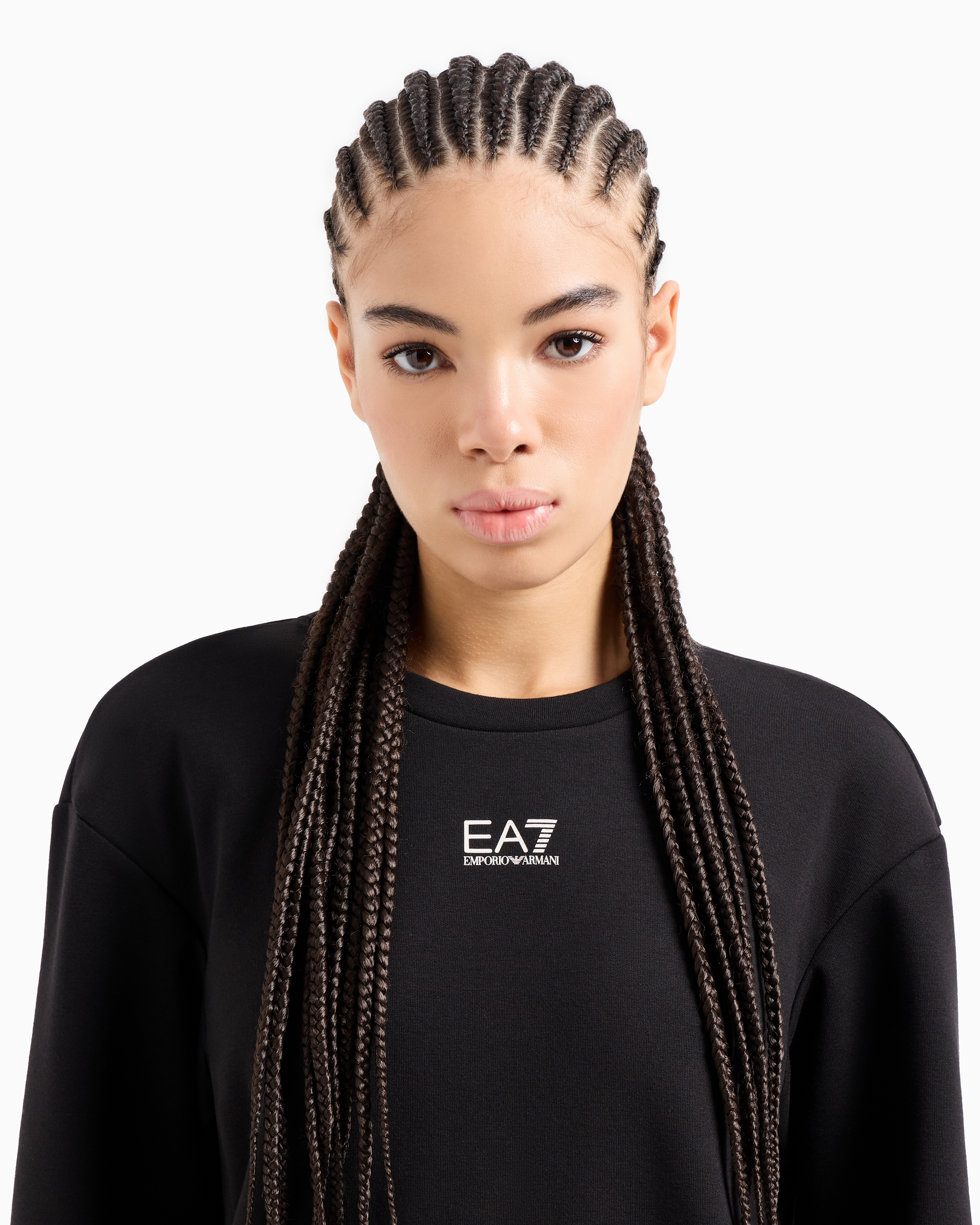 Shop Ea7 Logo Series Cotton-blend Crew-neck Sweatshirt In Black