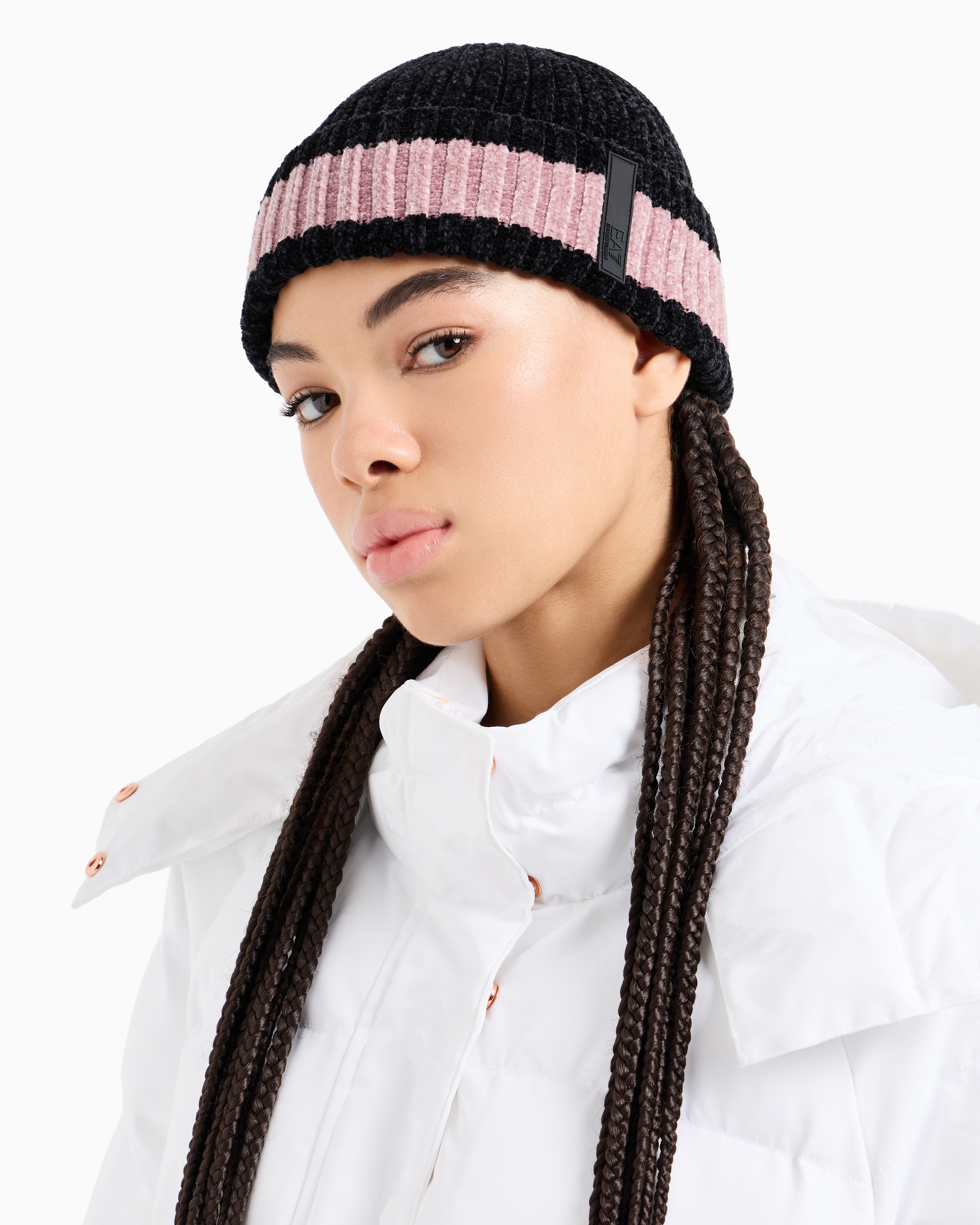 Shop Ea7 Two-tone Chenille Beanie In Pink