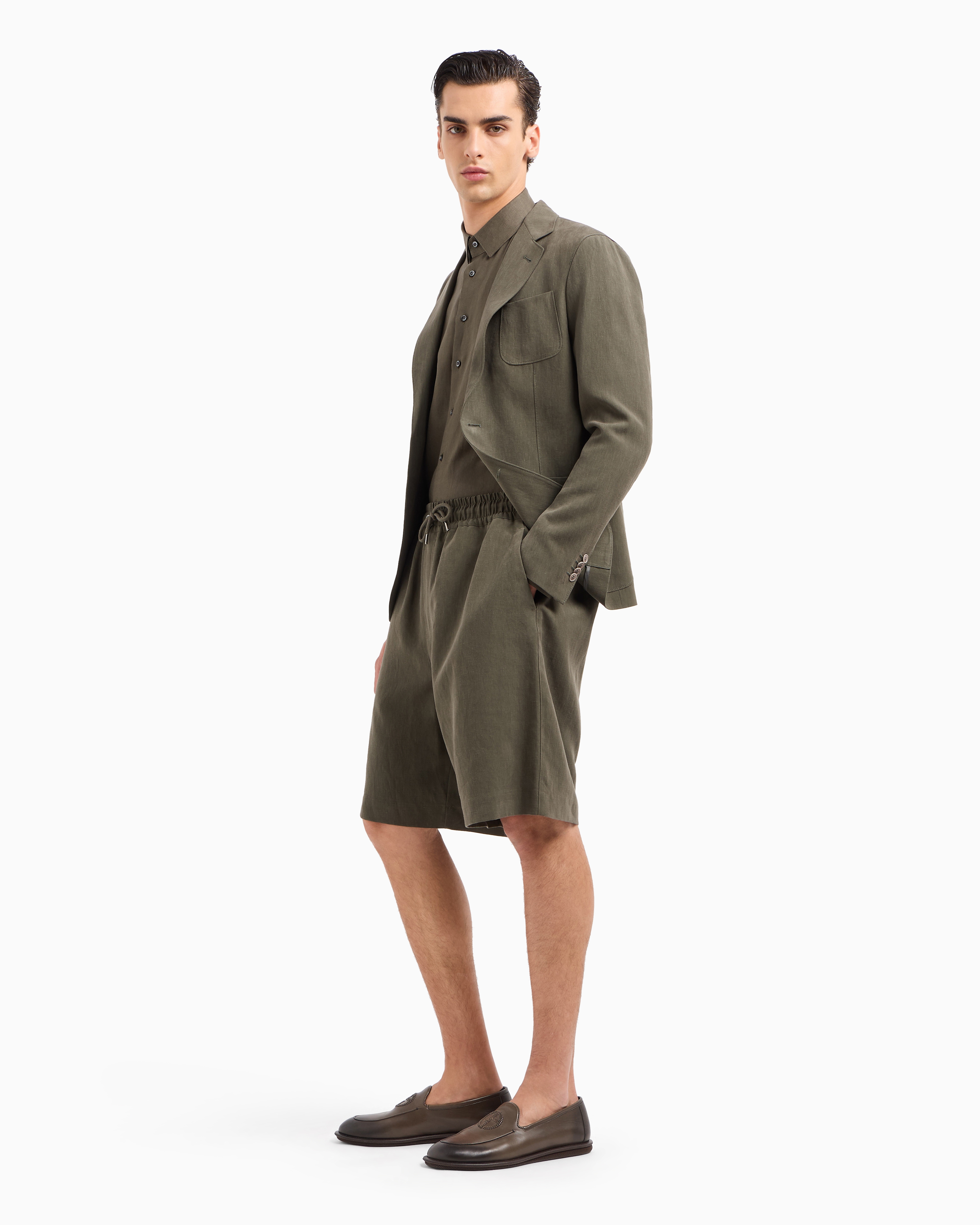 Giorgio Armani Official Store Upton Line Single-breasted Jacket In Pure Linen Canvas In Green