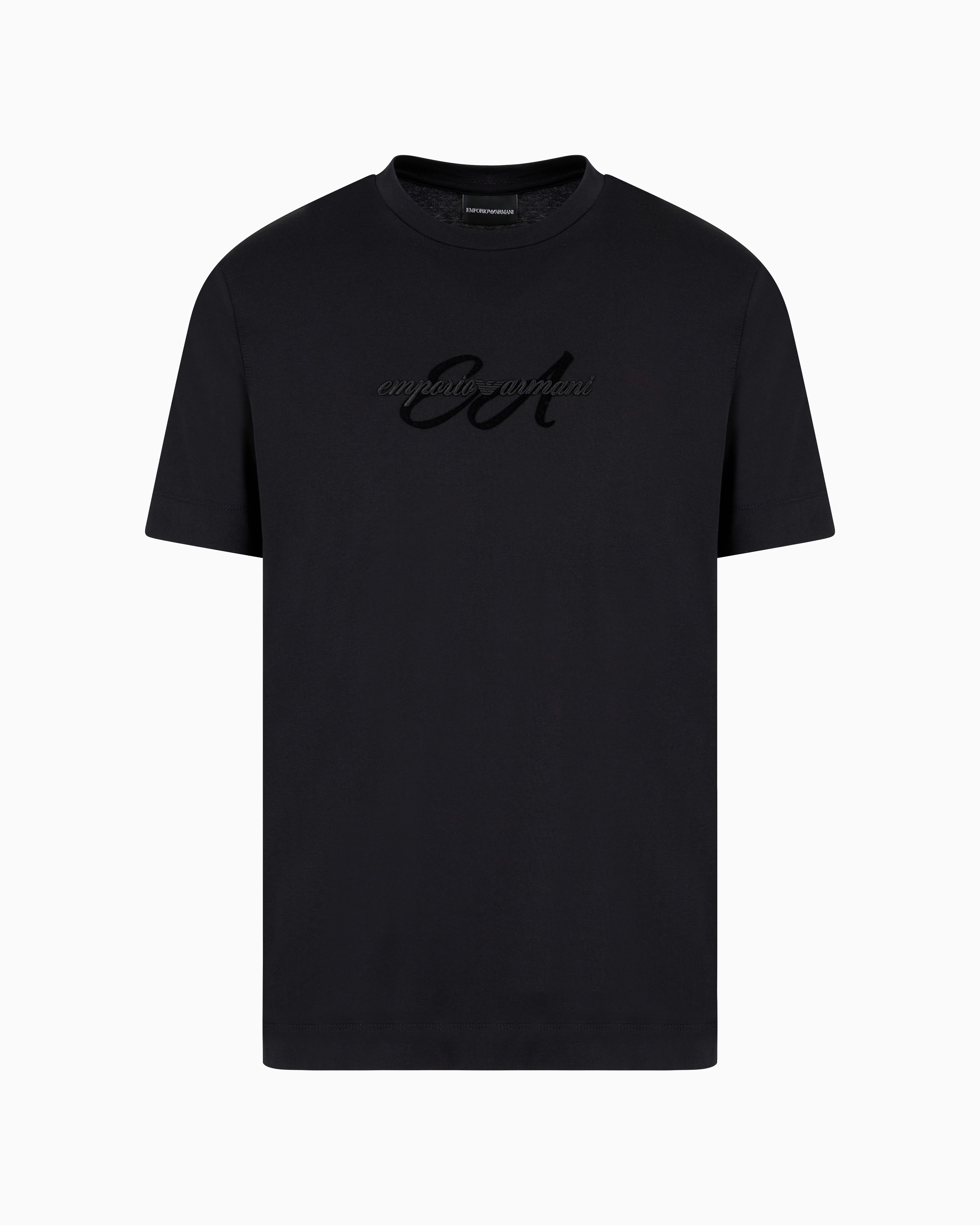 Emporio Armani Official Store Asv Lightweight Jersey T-shirt With Italic Logo Embroidery In Black