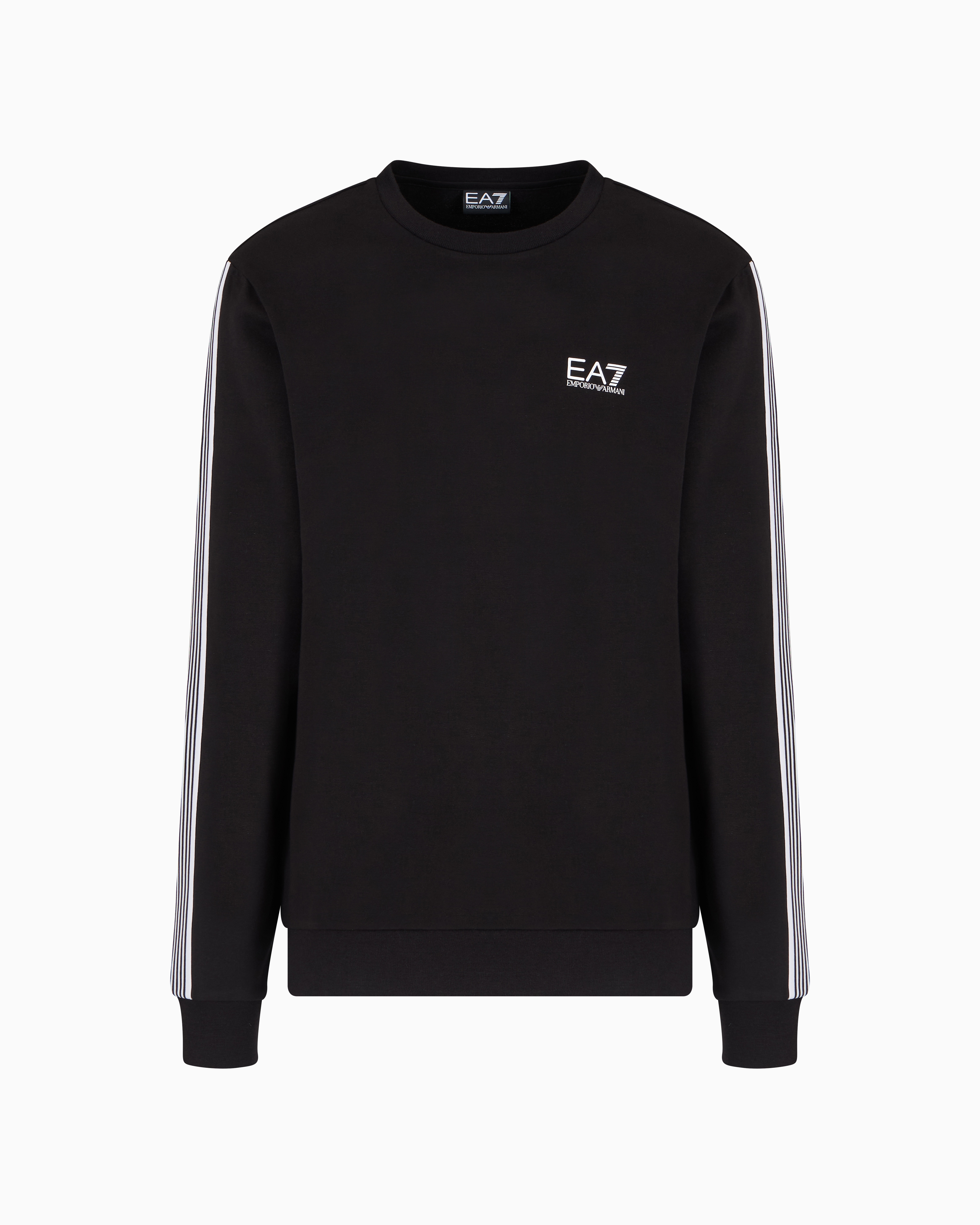 Ea7 Asv 7 Lines Crew-neck Sweatshirt In A Recycled Cotton Blend In Black