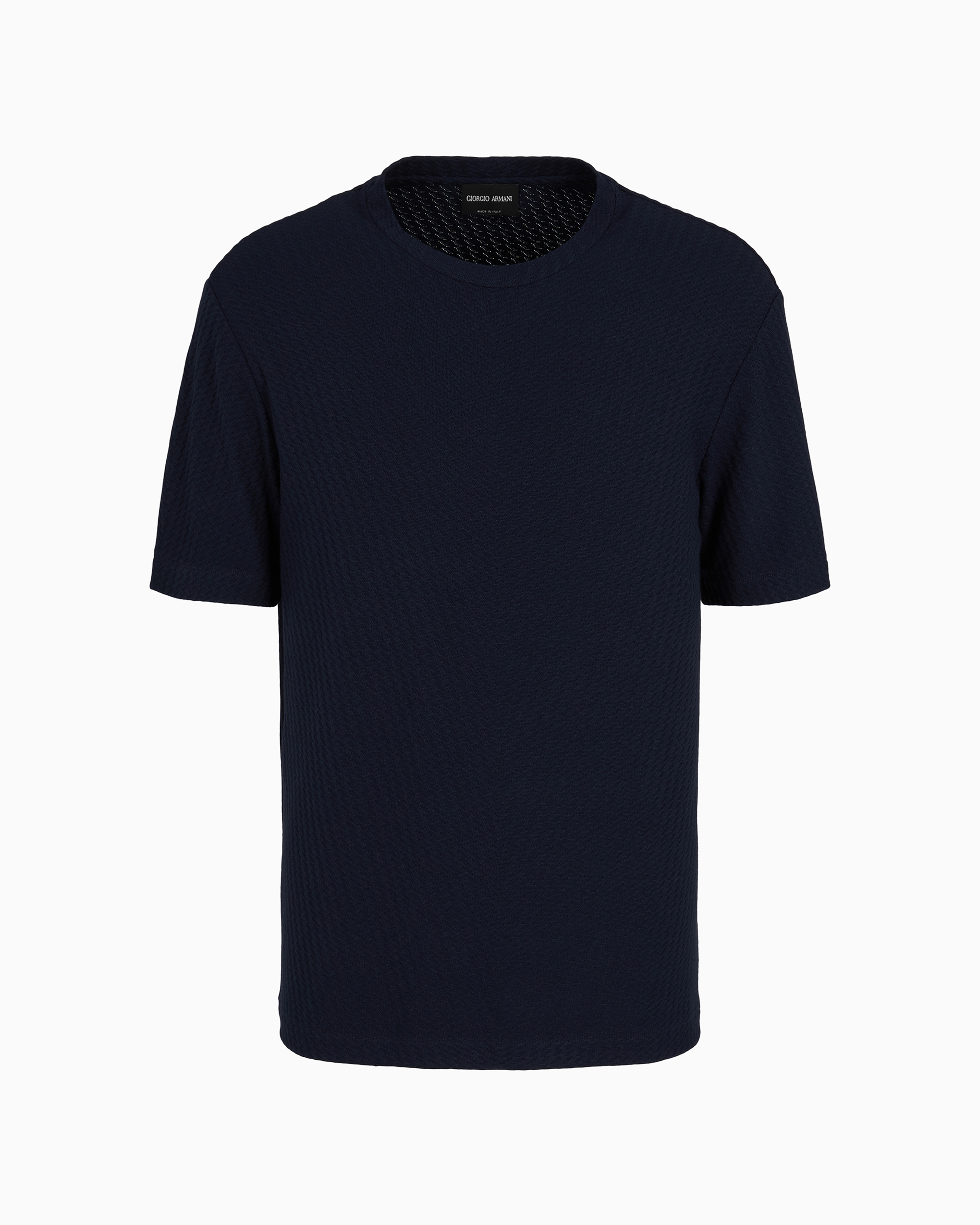 Giorgio Armani Official Store Viscose And Cashmere Jacquard Jersey Crew-neck T-shirt In Blue