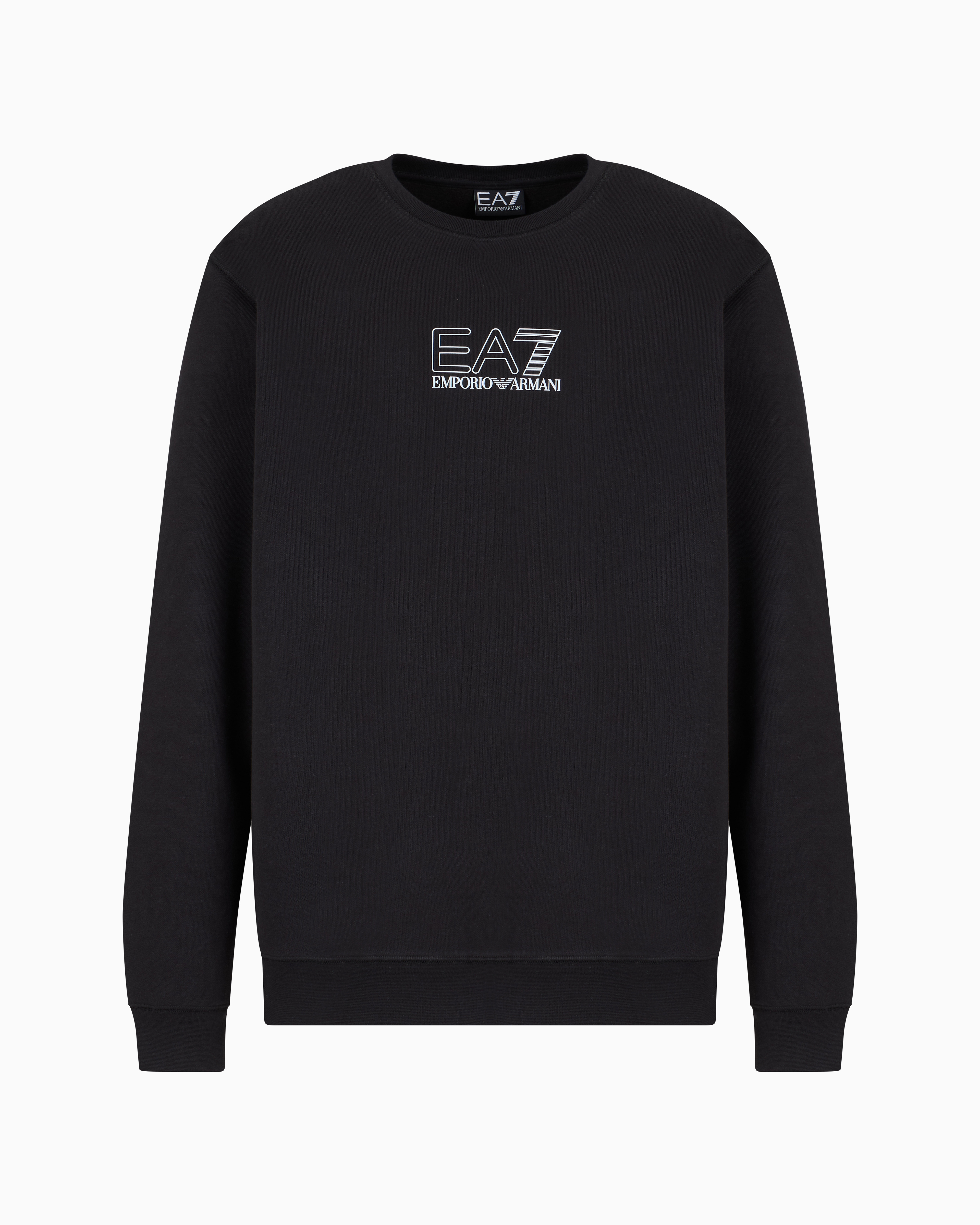 Ea7 Core Identity Unisex Cotton-blend Crew-neck Sweatshirt In Black