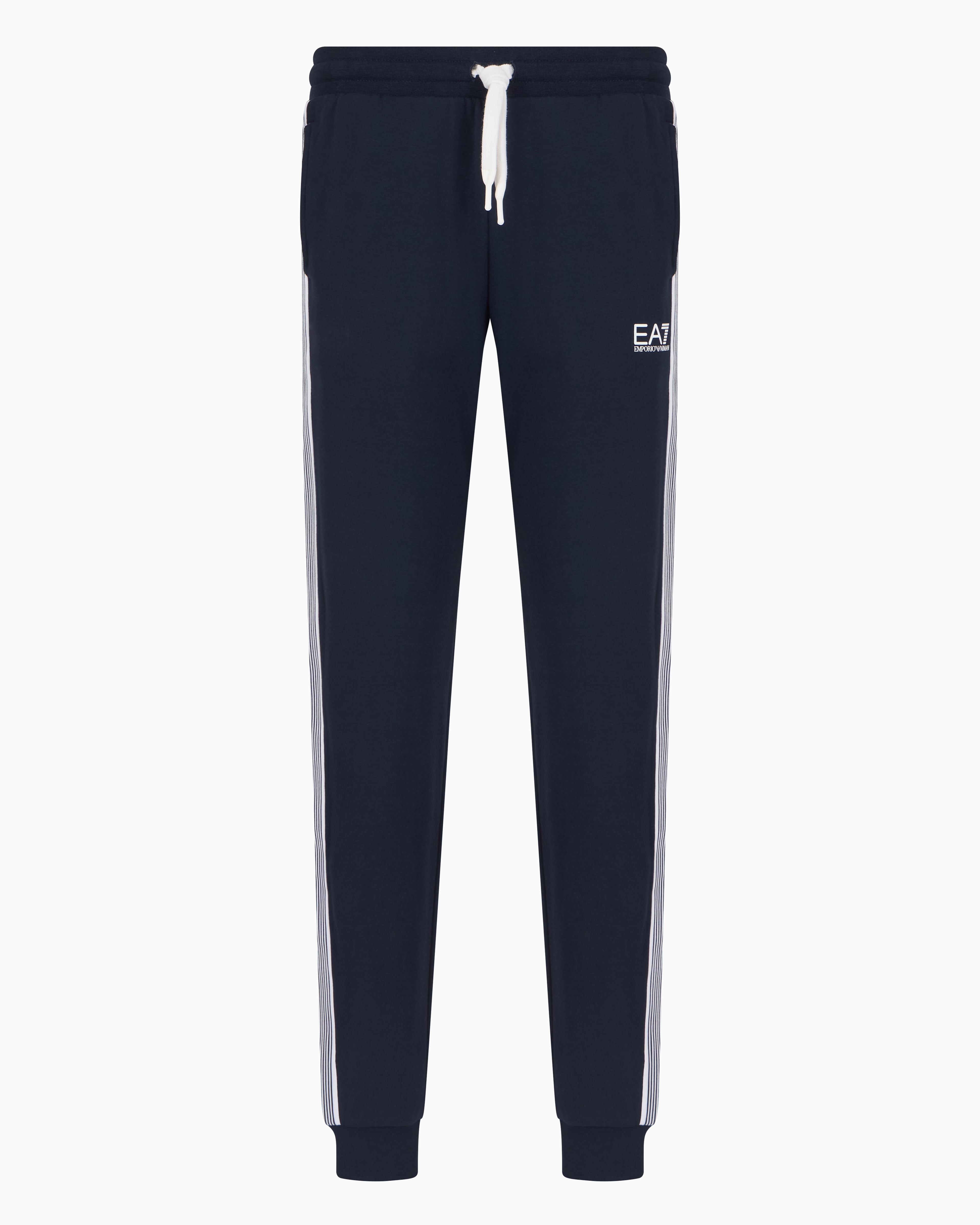 Ea7 Asv 7 Lines Recycled Cotton-blend Joggers In Blue