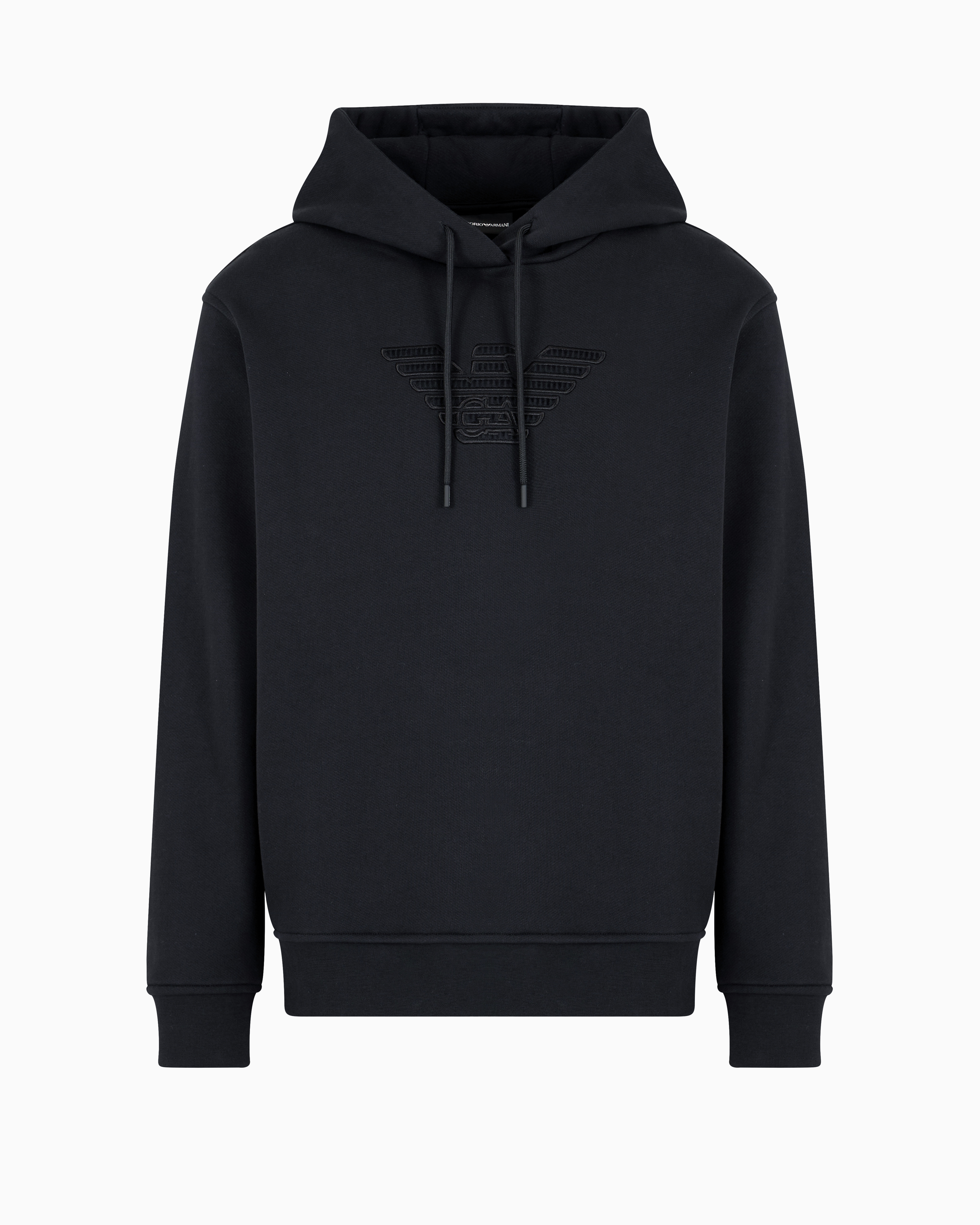 Emporio Armani Official Store Hooded Jersey Sweatshirt With Logo Embroidery In Black