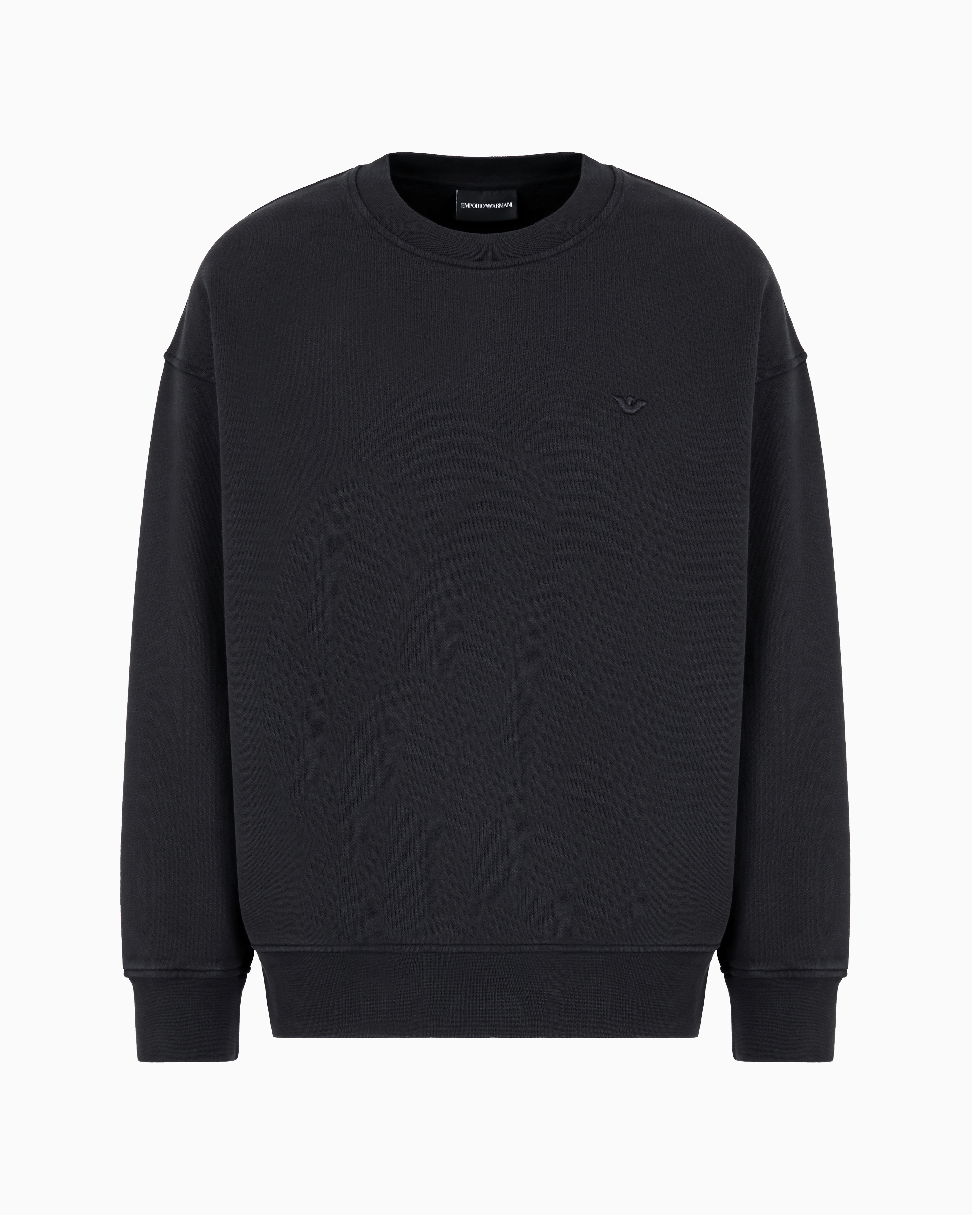 Emporio Armani Official Store Loose-fit Jersey Sweatshirt With Super-embossed Logo Embroidery In Black