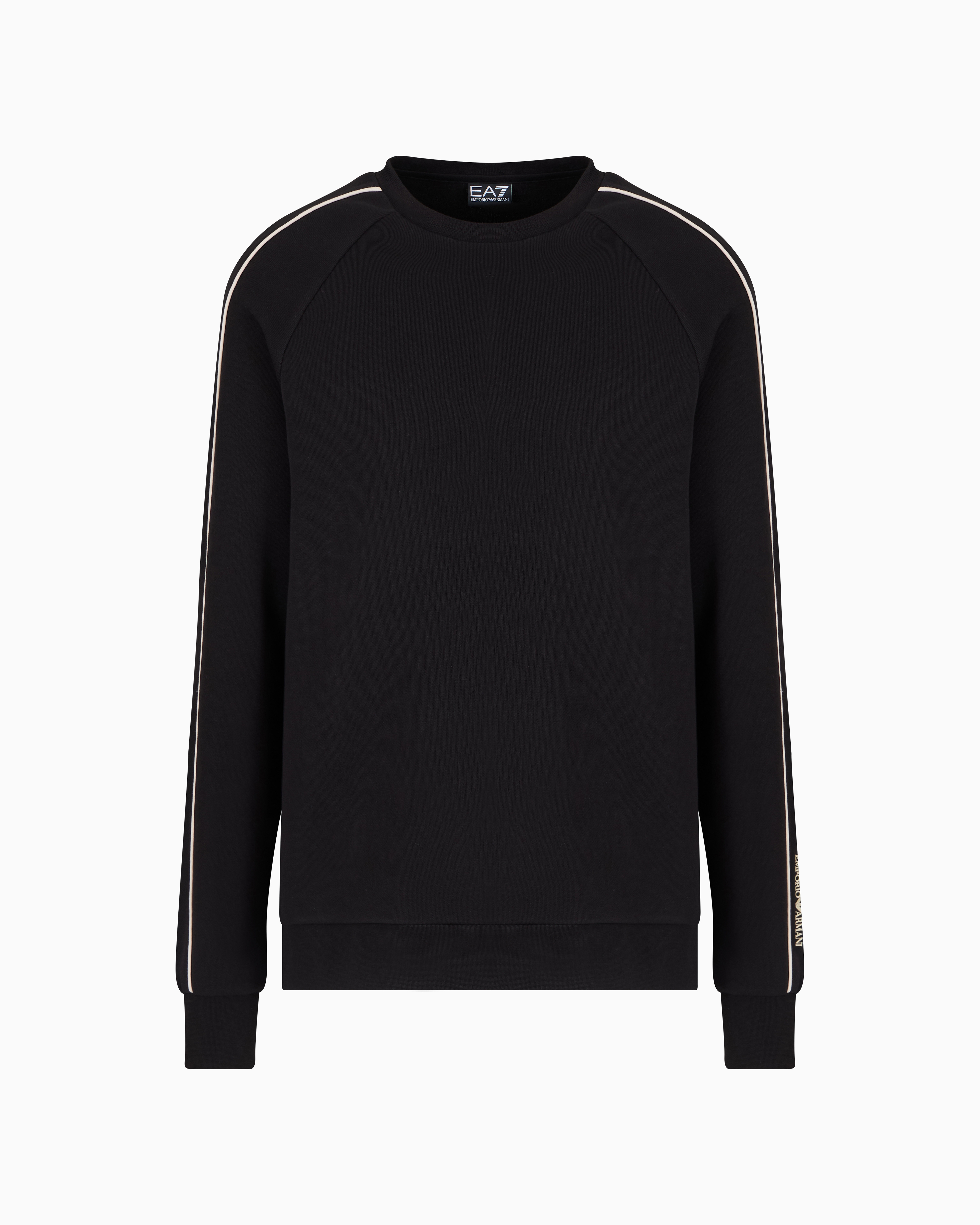 Ea7 Logo Series Cotton Crew-neck Sweatshirt In Black