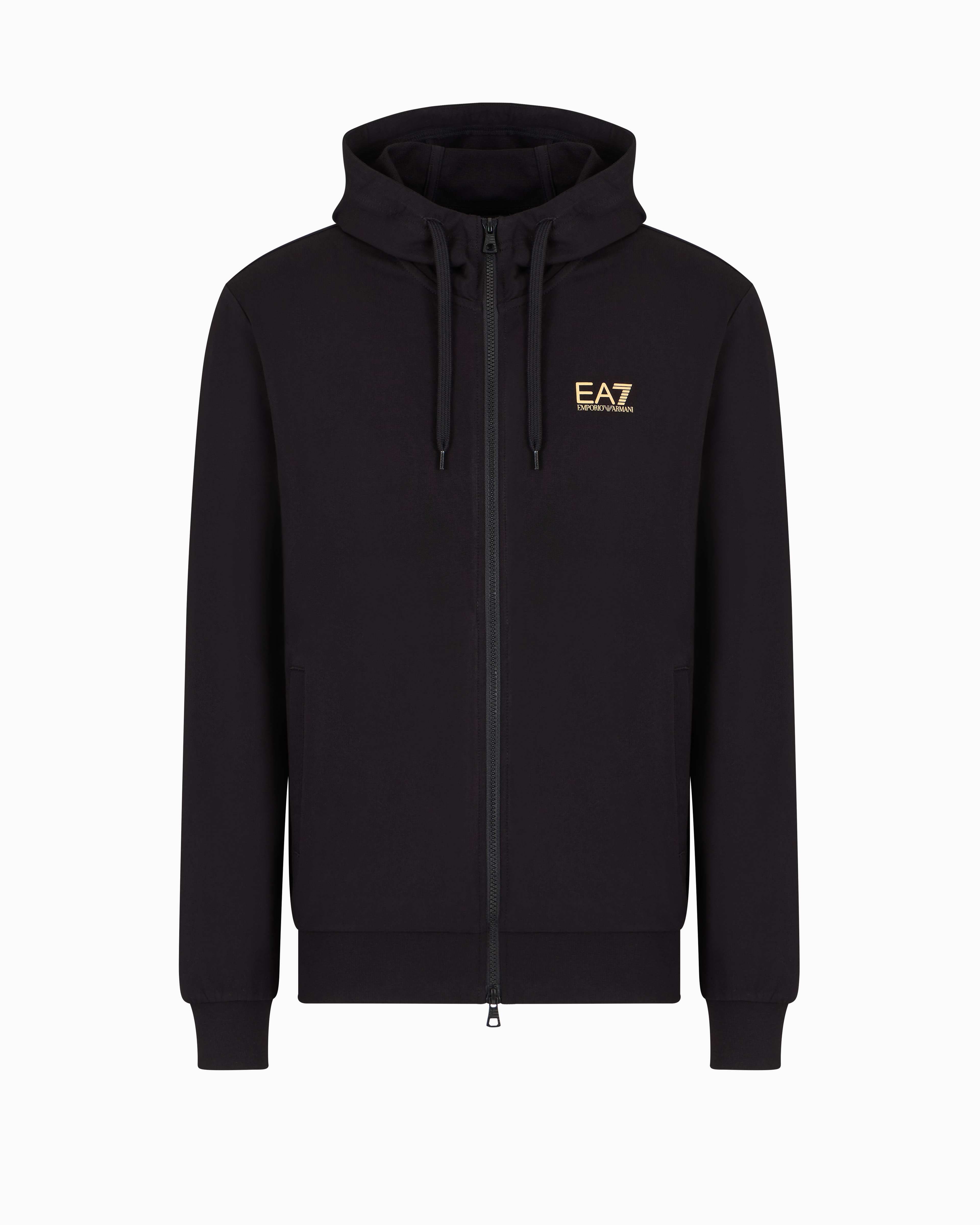 Ea7 Official Store Core Identity Cotton Hooded Sweatshirt In Black