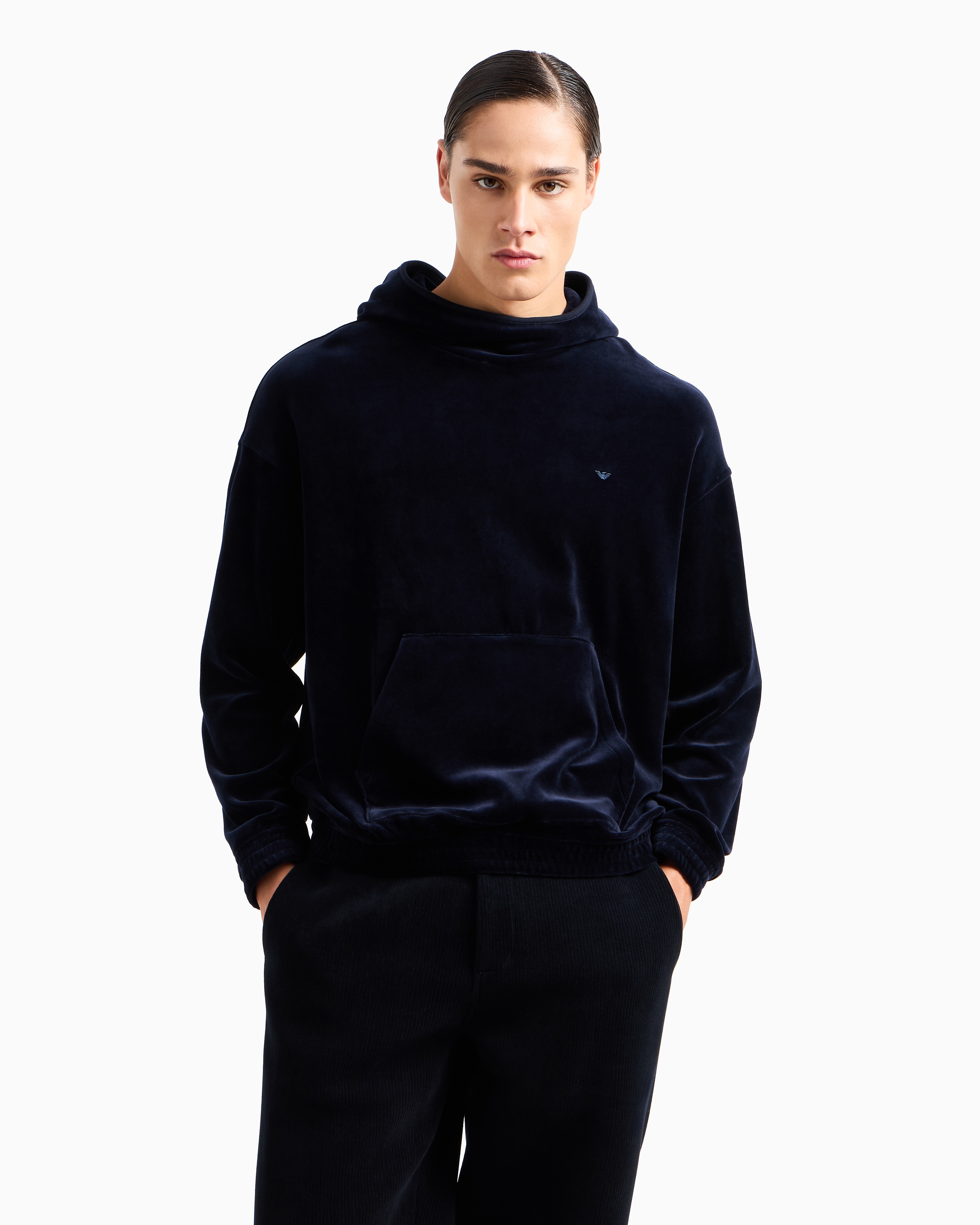 Sweat-shirt à capuche en chenille avec broderie Emporio Armani