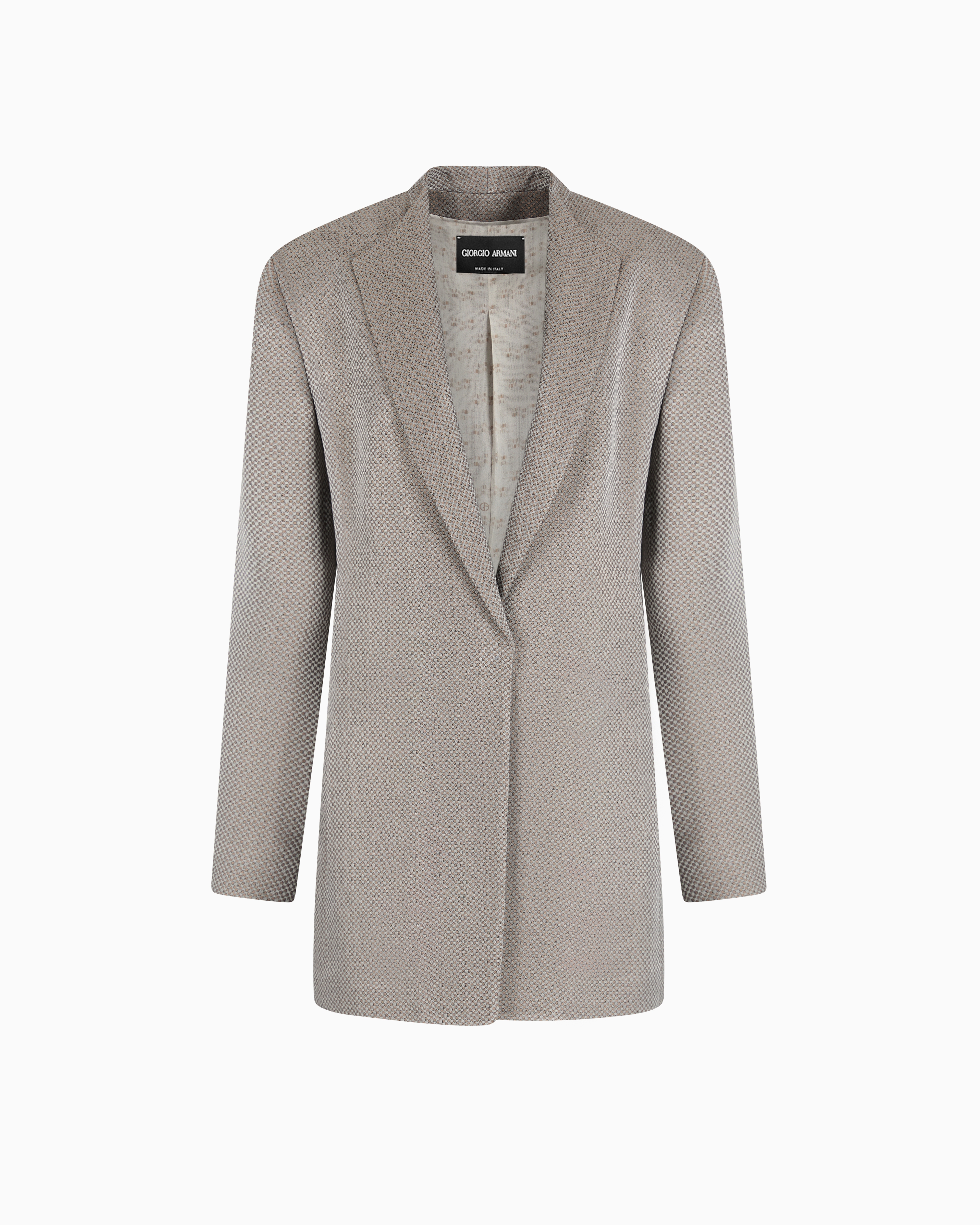 Giorgio Armani Long Single-breasted Jacket In Jacquard Viscose And Cupro In Grey