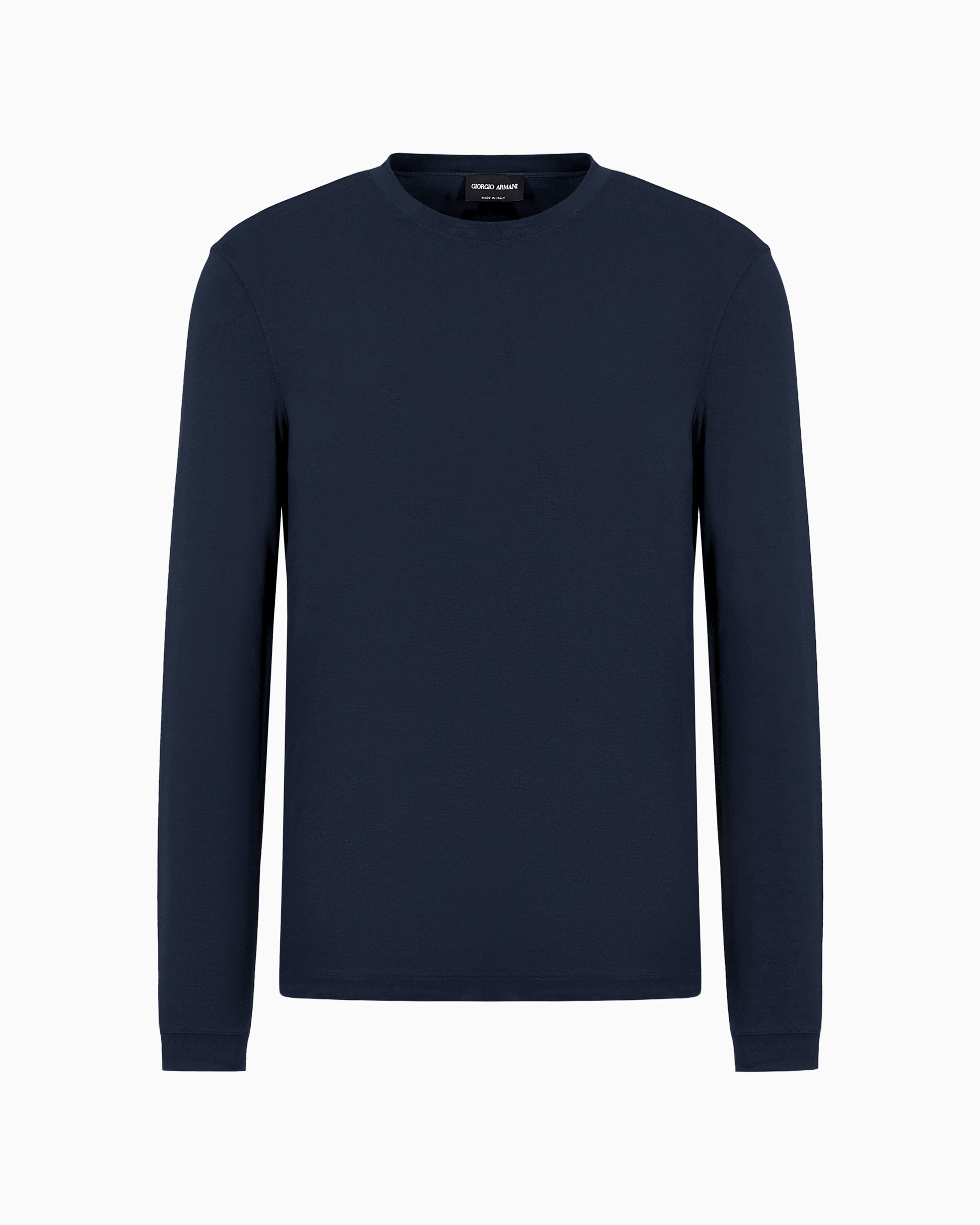 Giorgio Armani Official Store Stretch Viscose Jersey Jumper With Crew Neck And Long Sleeves In Navy Blue