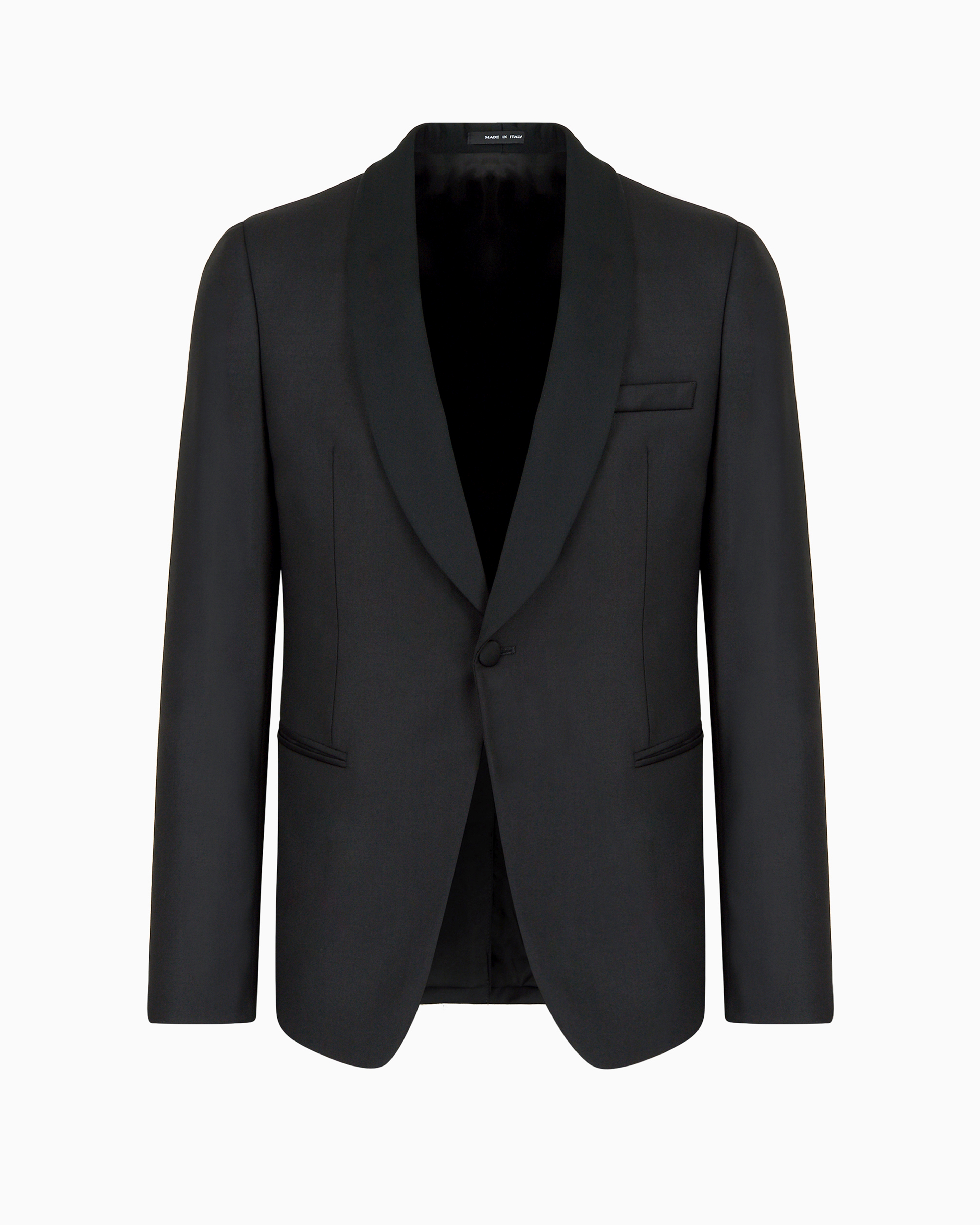 Emporio Armani Worsted Virgin Wool Jacket With Satin Shawl Lapels In Black