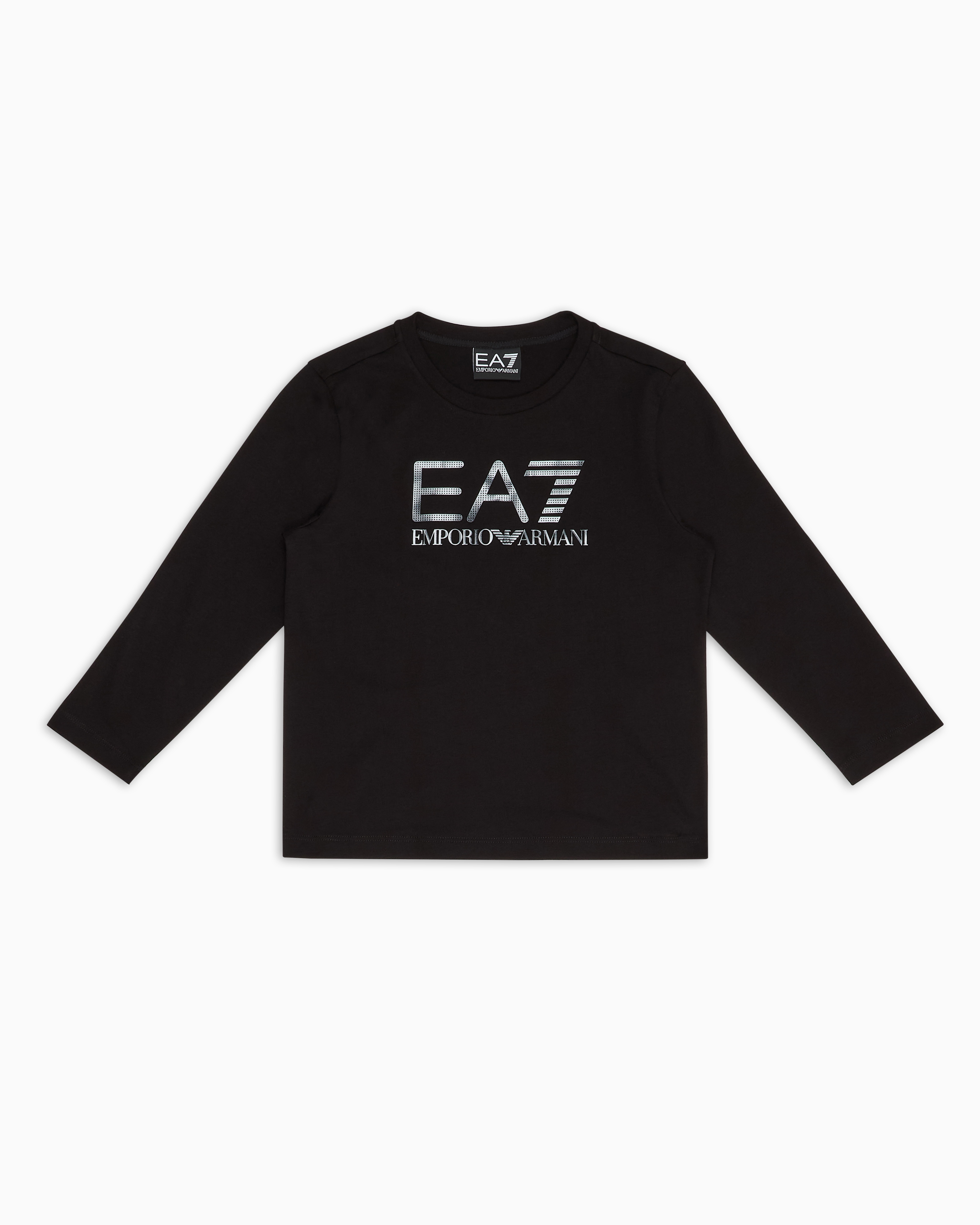 Ea7 Kids' Official Store Visibility Boy Cotton Long-sleeved T-shirt In Black