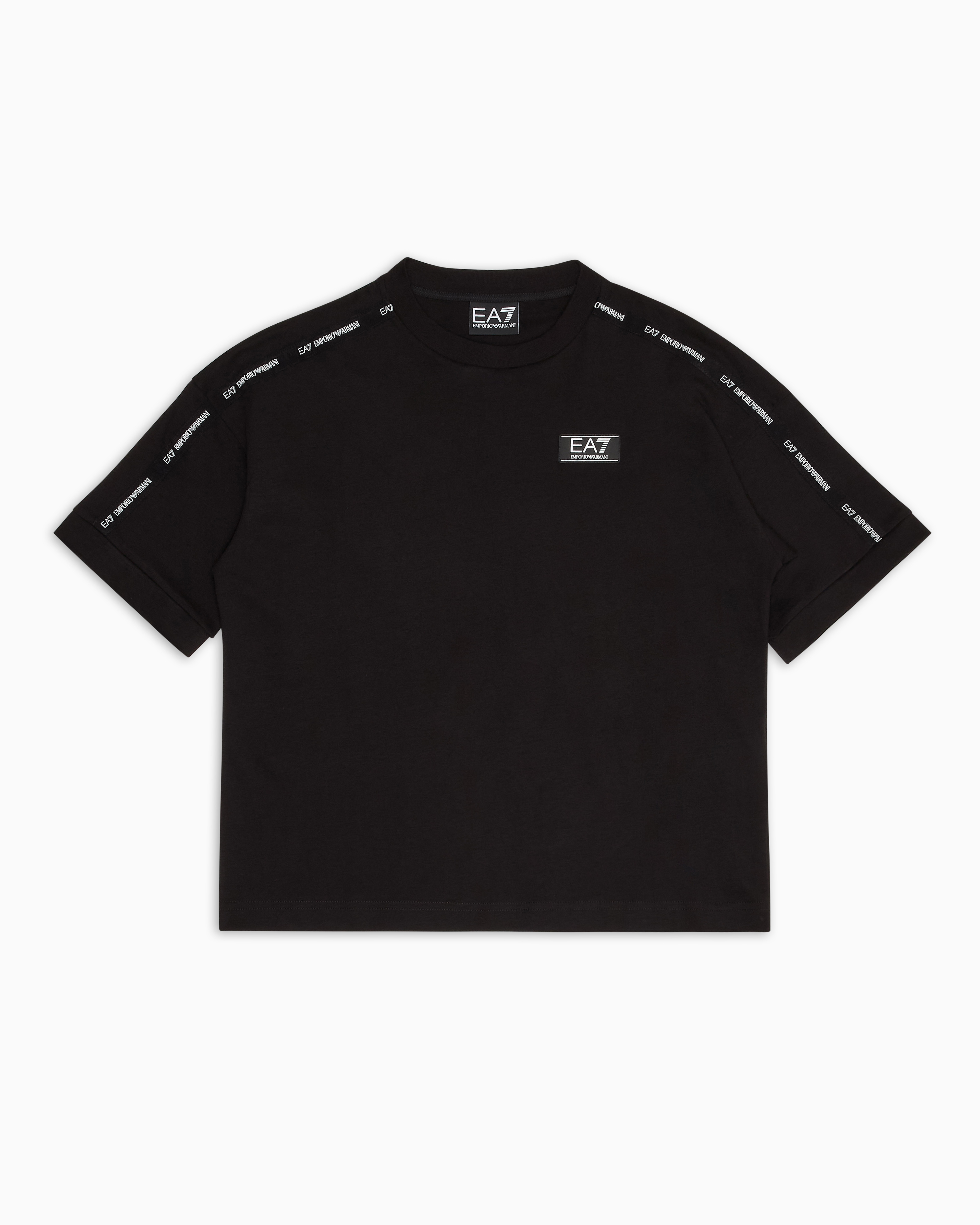 Ea7 Logo Series Boy Cotton Crew-neck T-shirt In Black