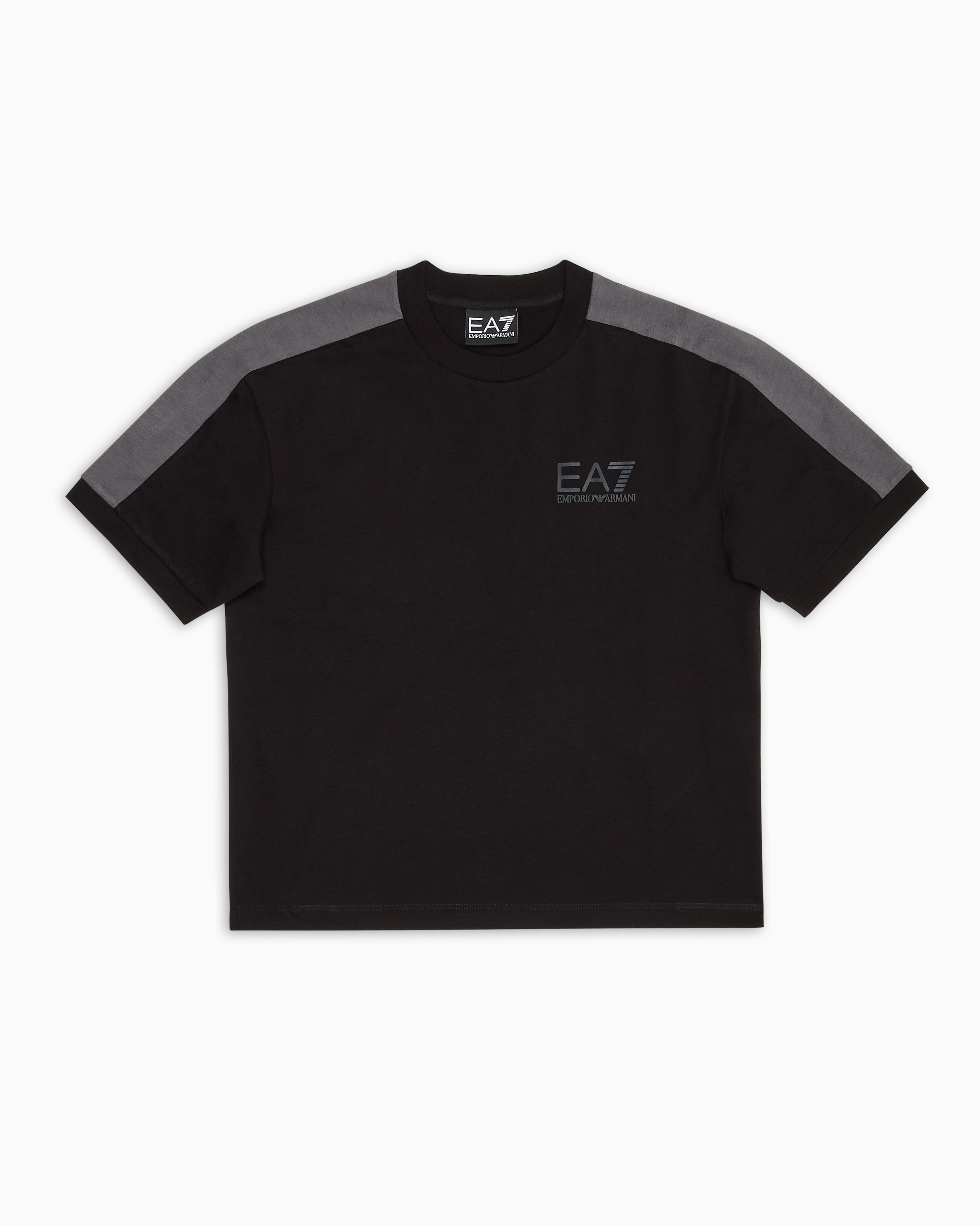 Ea7 Athletic Colour Block Boy Cotton Crew-neck T-shirt In Black