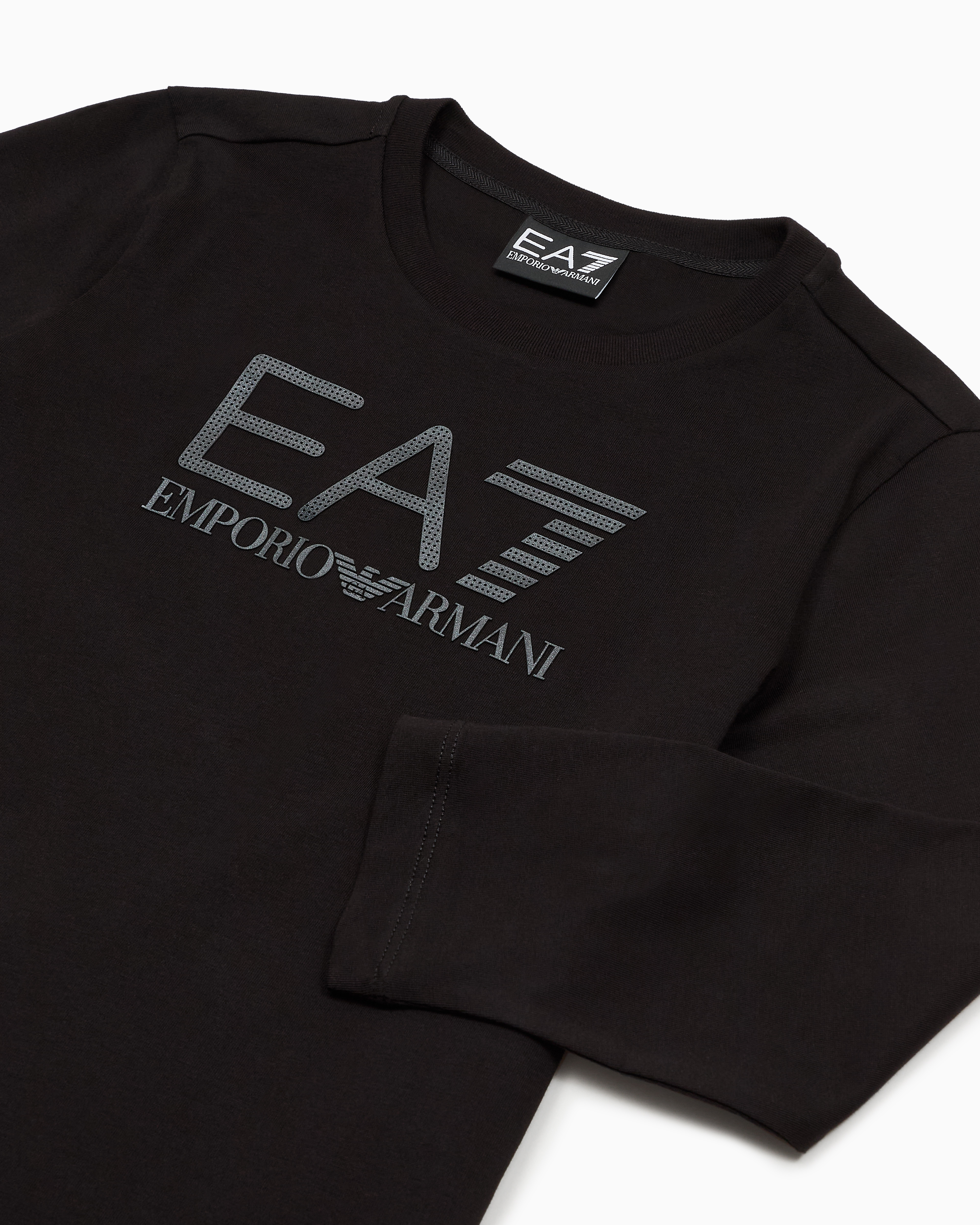 Ea7 Official Store Visibility Boy Cotton Long-sleeved T-shirt In Black