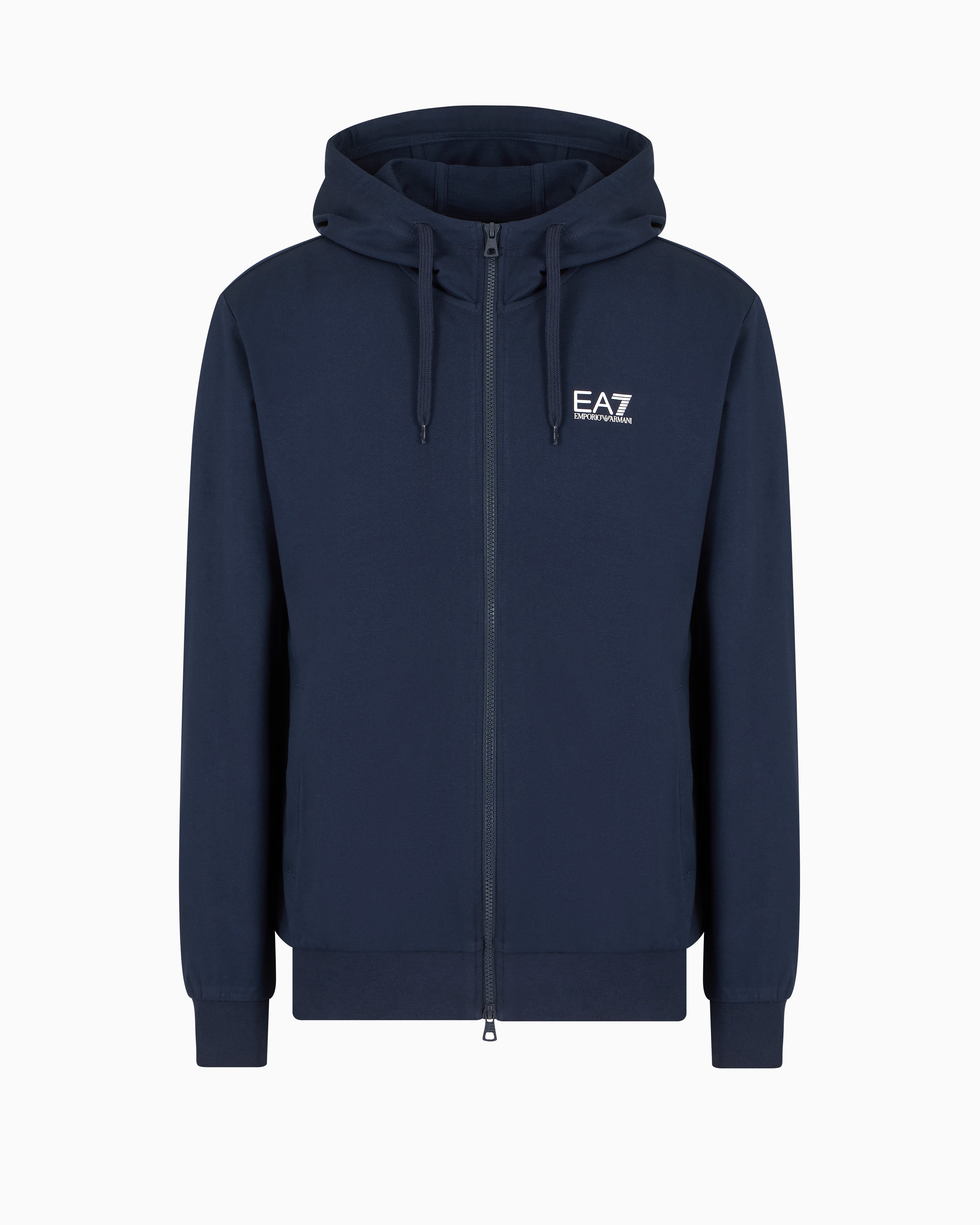 Ea7 Official Store Core Identity Cotton Hooded Sweatshirt In Navy Blue