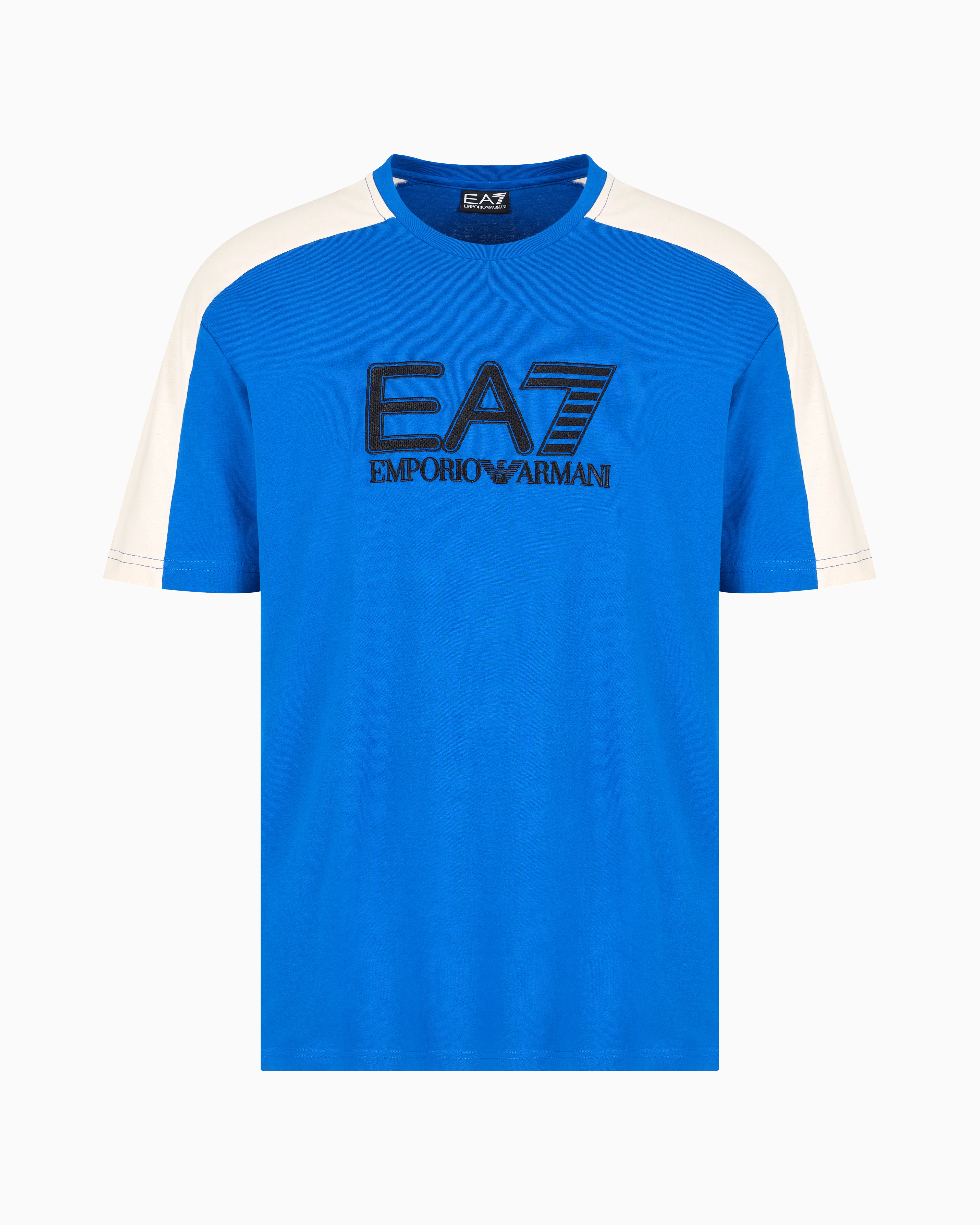 Ea7 Visibility Cotton Crew-neck T-shirt In Blue