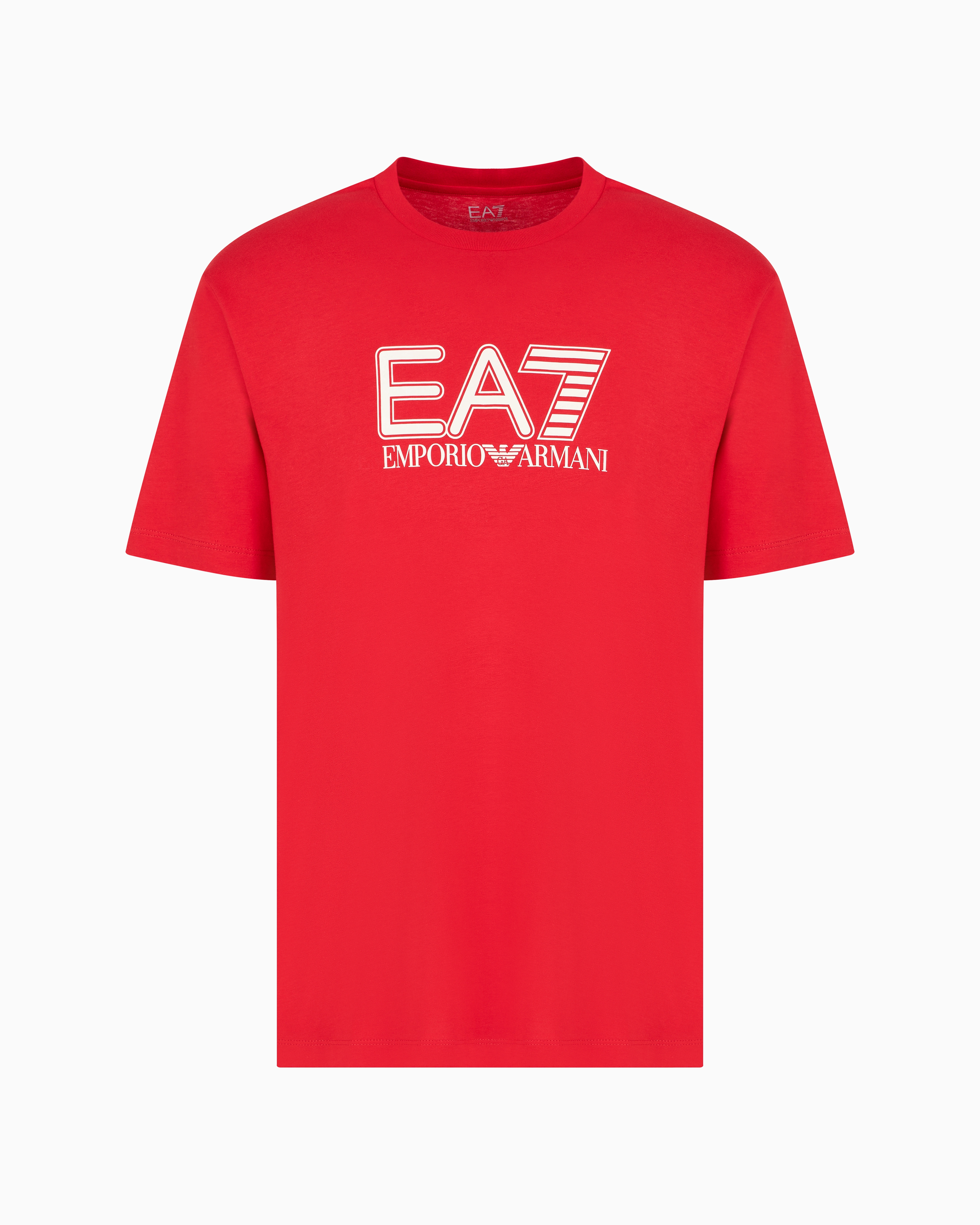 Ea7 Official Store Visibility Cotton-jersey Crew-neck T-shirt In Red