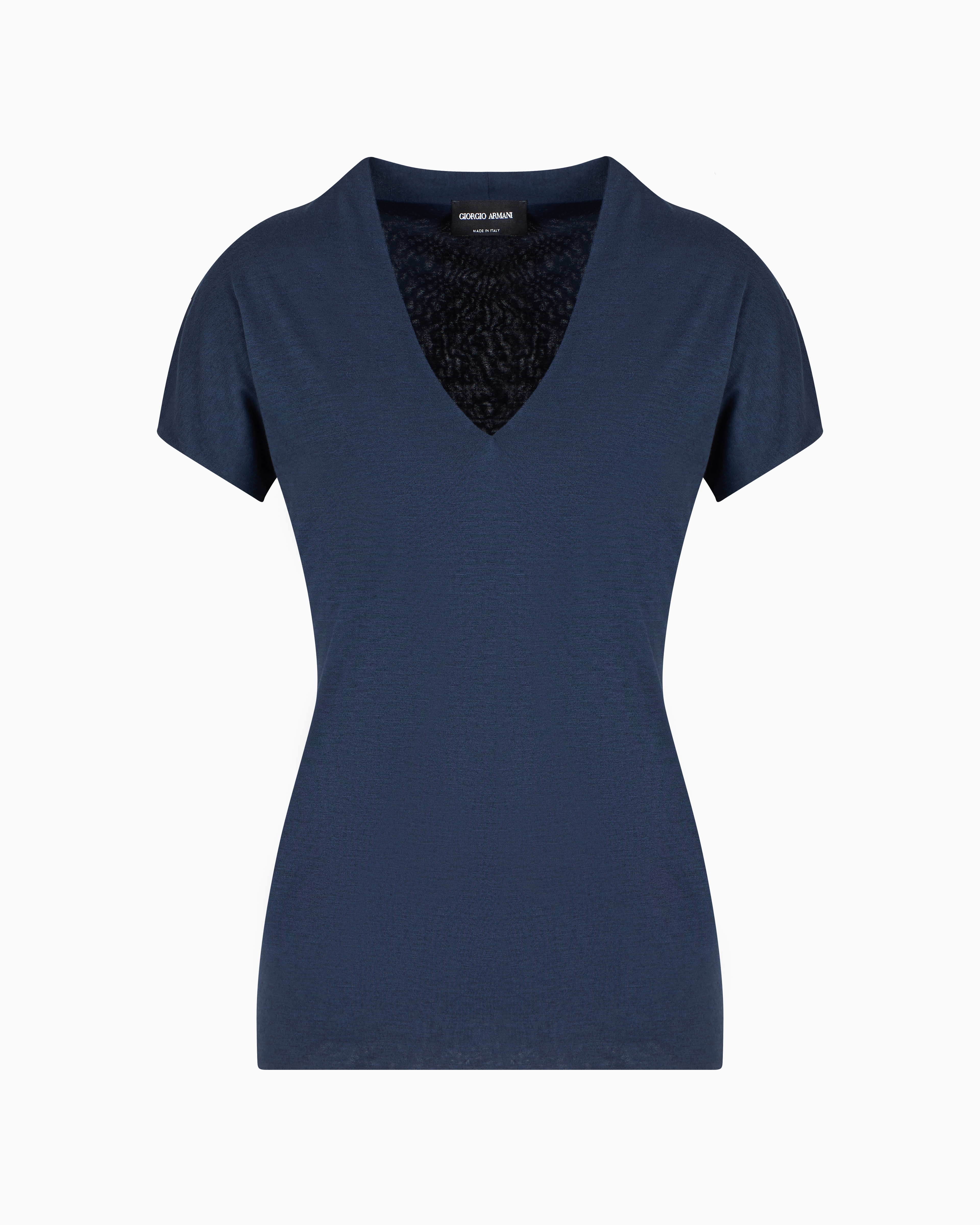 Giorgio Armani Jersey V-neck Top In Navy Blue