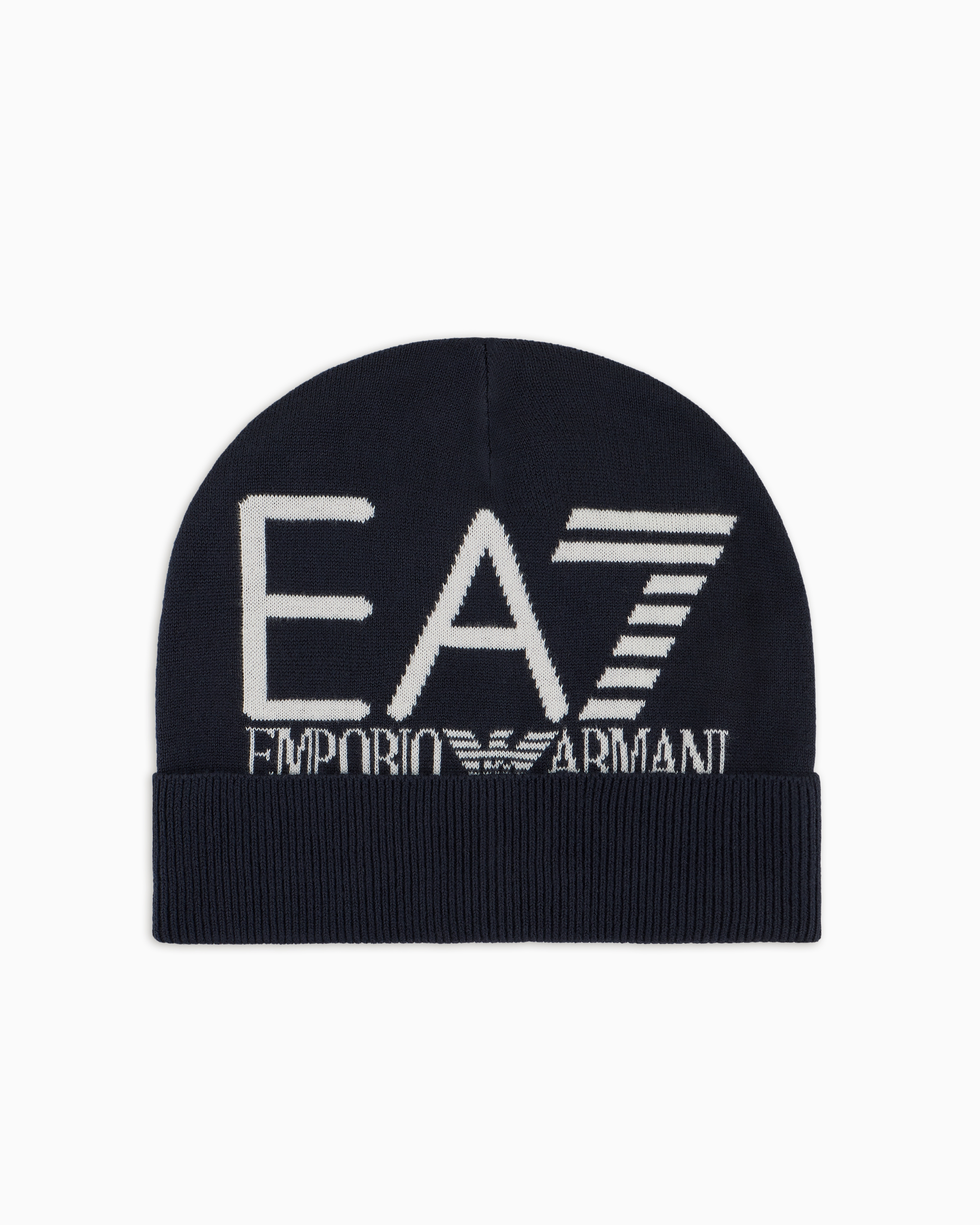 Ea7 Visibility Beanie With Oversized Logo In Navy_blue