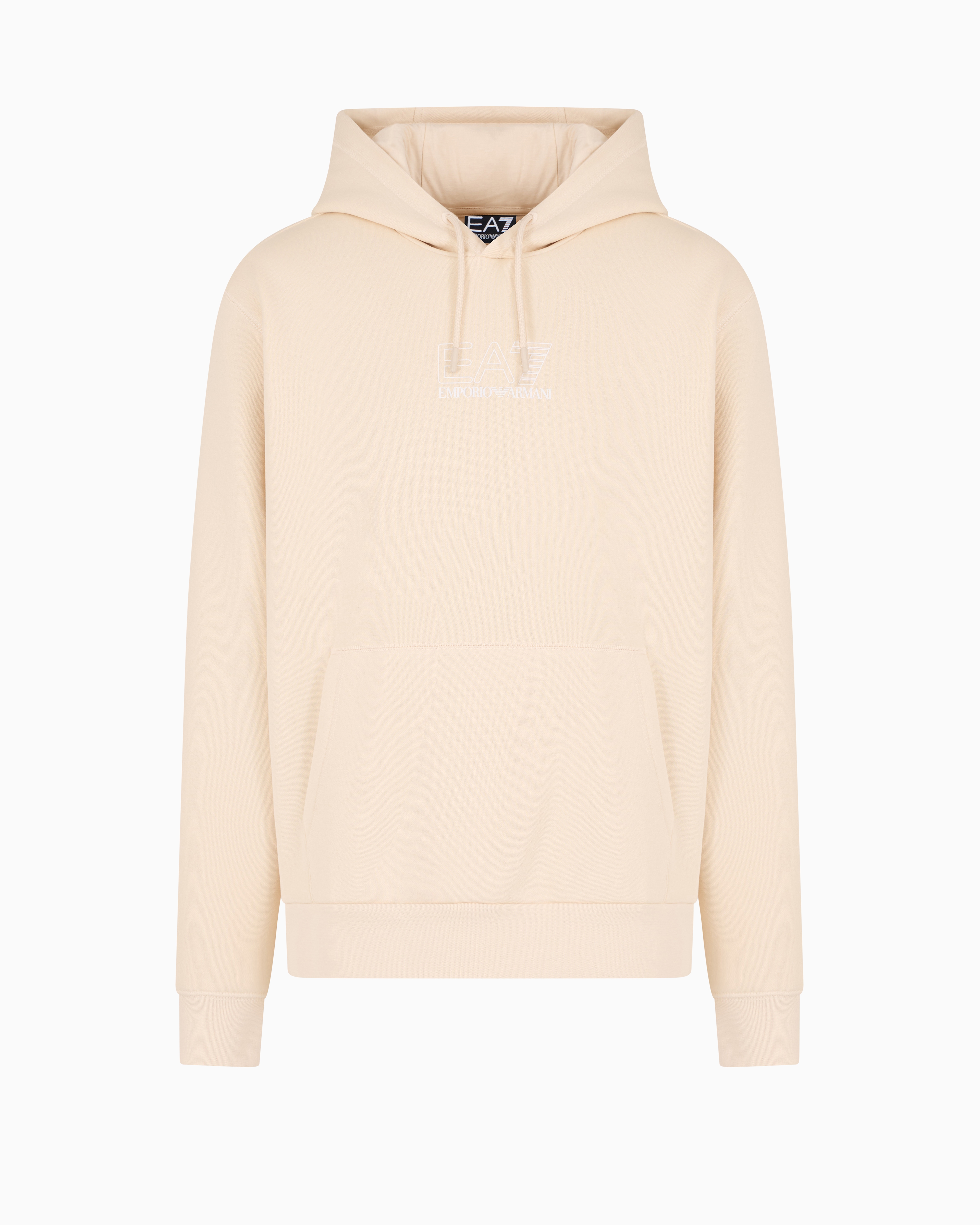 Ea7 Core Identity Unisex Cotton-blend Hooded Sweatshirt In Neutral