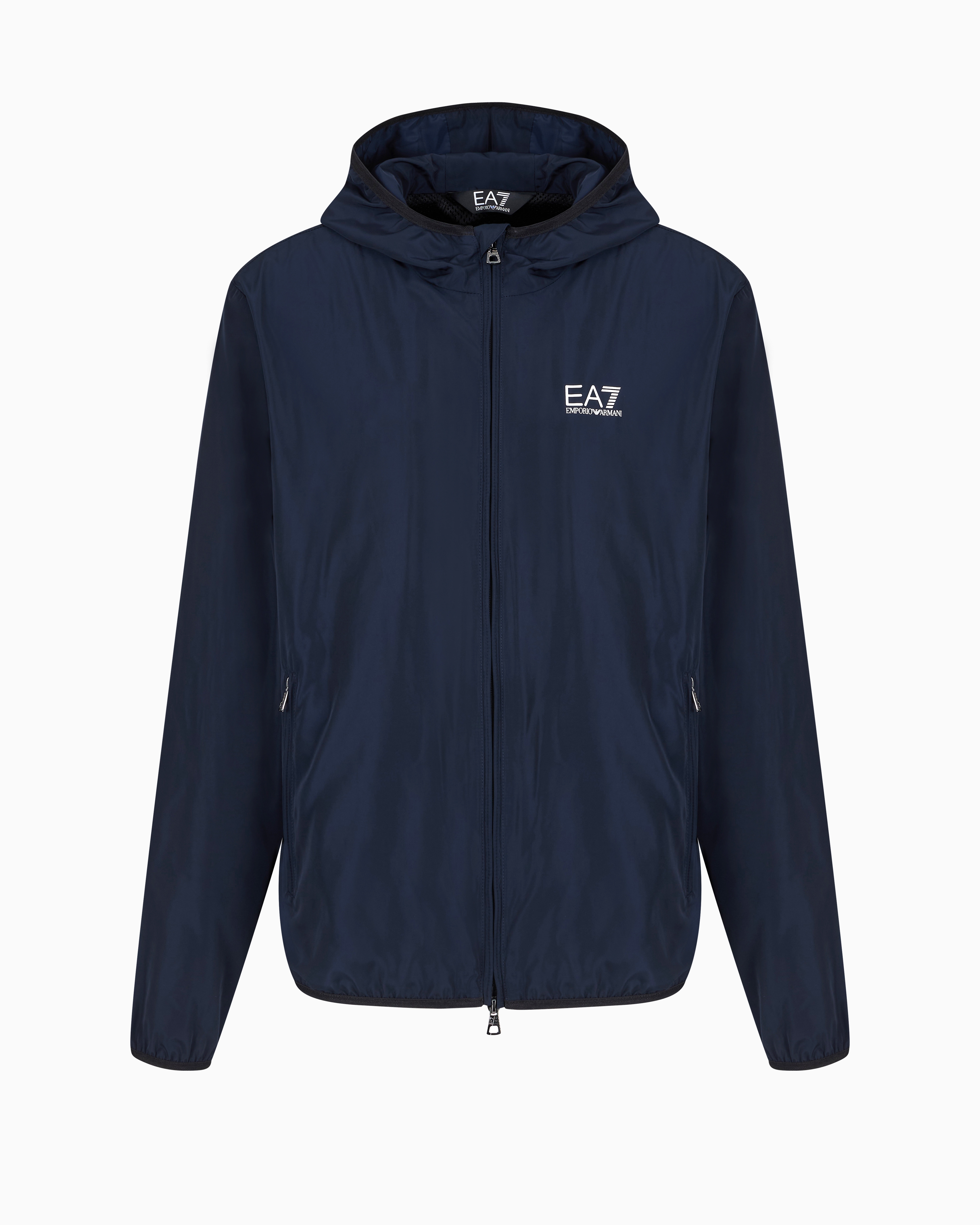 Ea7 Official Store Core Identity Hooded Bomber In Technical Fabric In Navy Blue